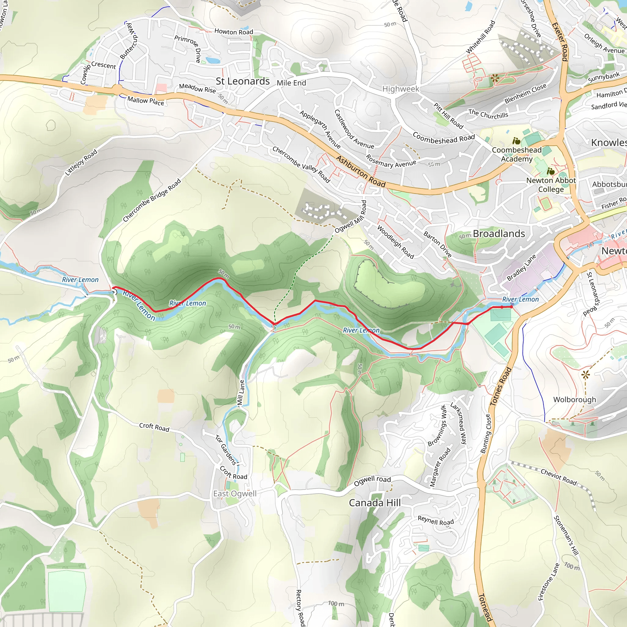 River Lemon Walk along - Newton Abbot mobile static map