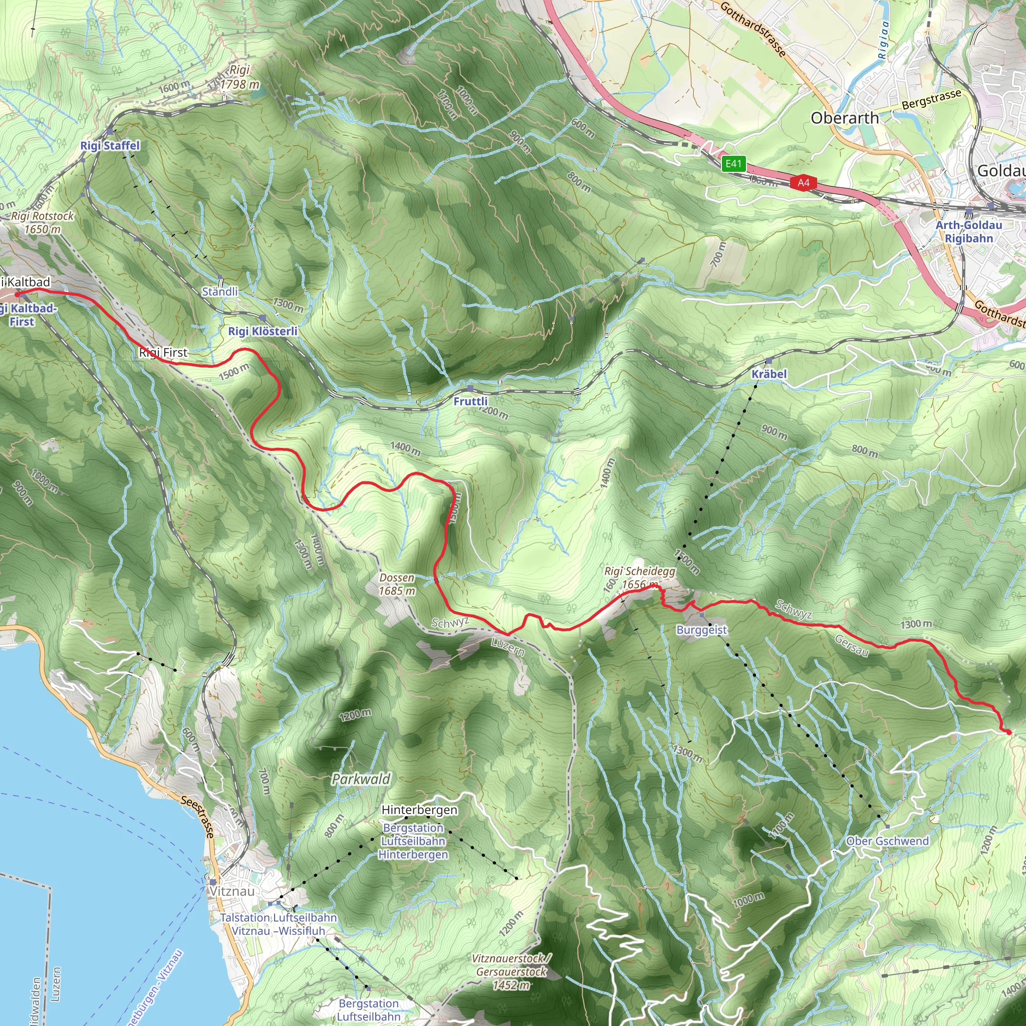 Rigi Kaltbad to Urmiberg mobile static map
