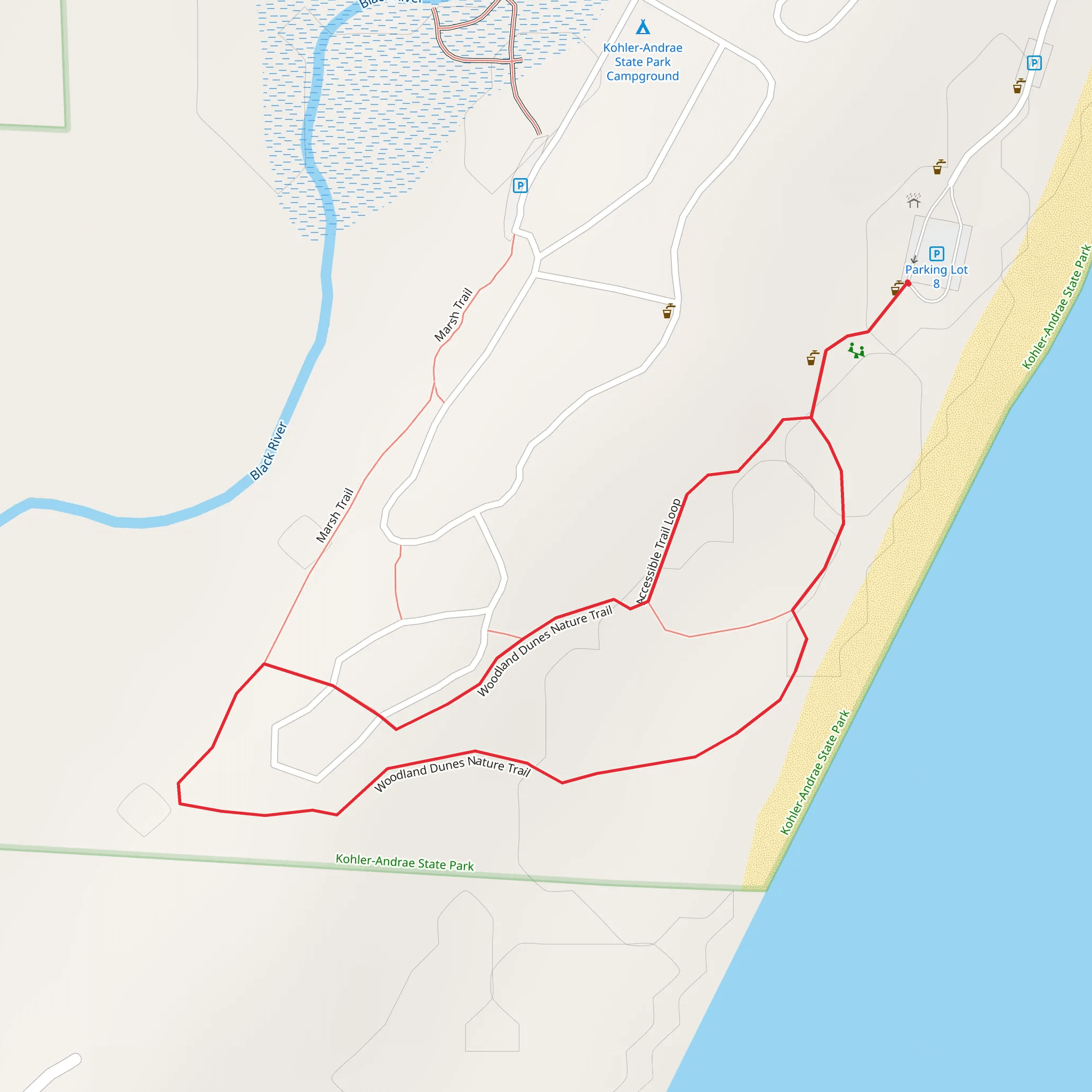 Accessible Trail and Woodland Dunes Nature Loop Trail mobile static map