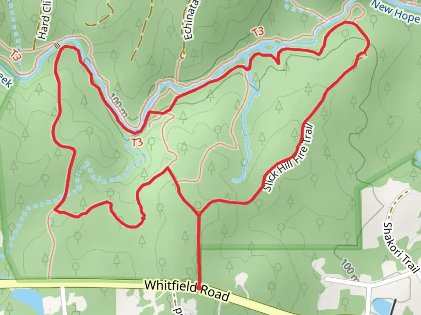 An image depicting the trail New Hope Creek Trail South Loop and its surrounding area.