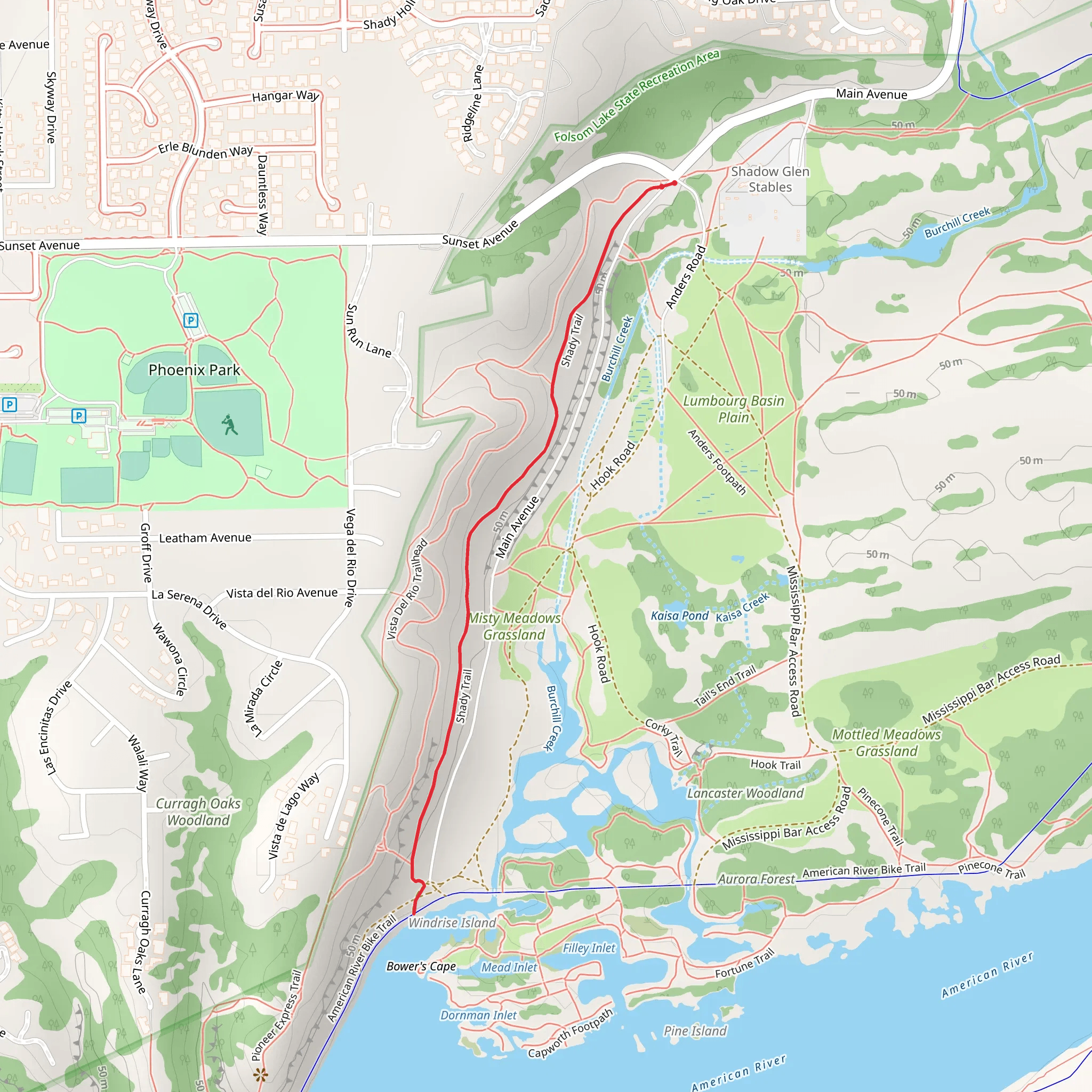 American River via Shady Trail mobile static map