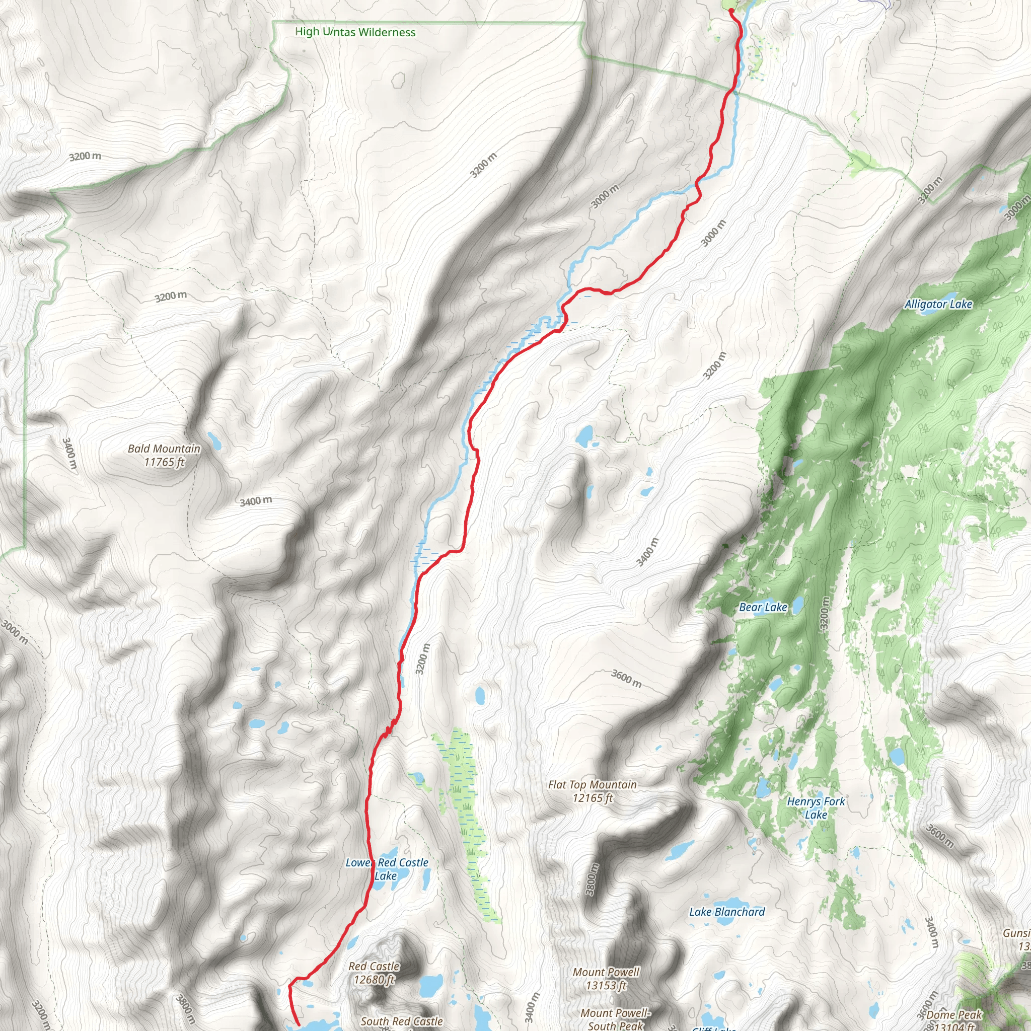 Red Castle Lake via East Fork Smiths Fork Trail mobile static map