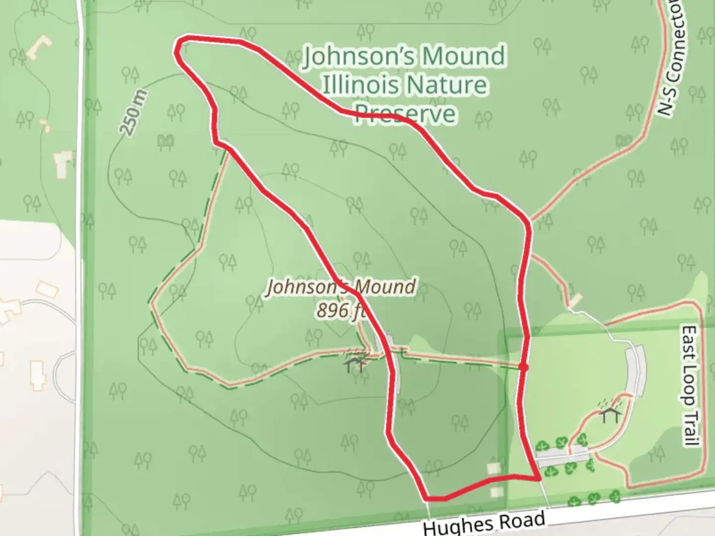 An image depicting the trail Johnson’s Mound Loop and its surrounding area.