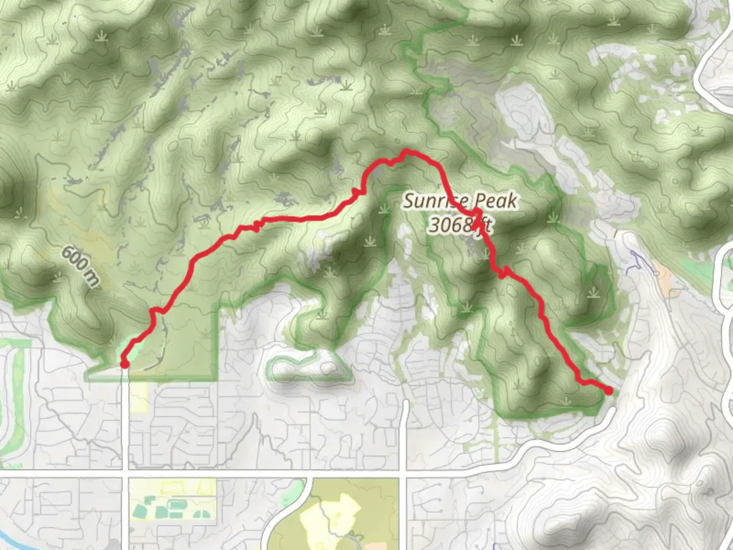 An image depicting the trail Sunrise Peak via Sunrise Trail Point to Point and its surrounding area.
