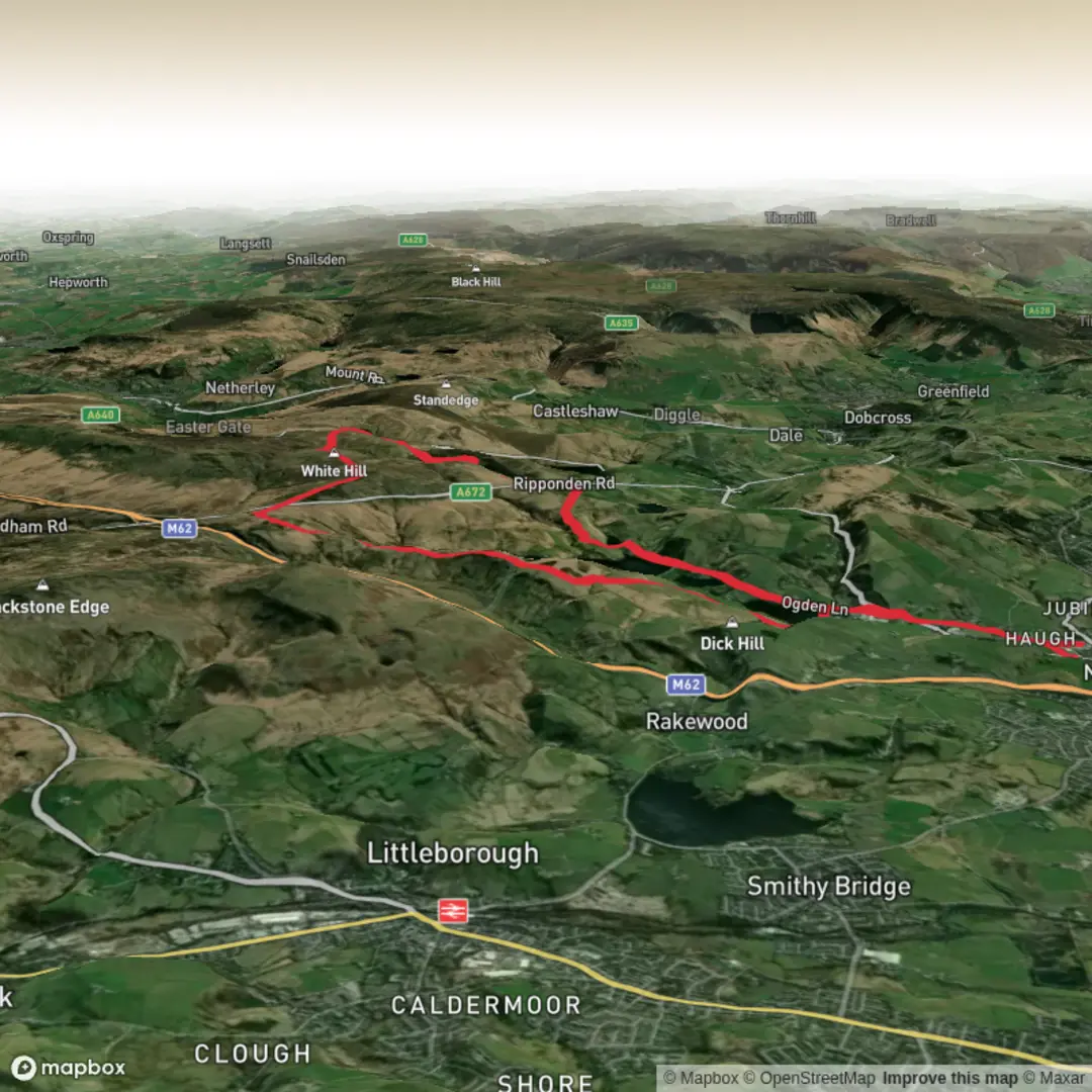 An image depicting the trail Hike from Newhey circuar and its surrounding area.