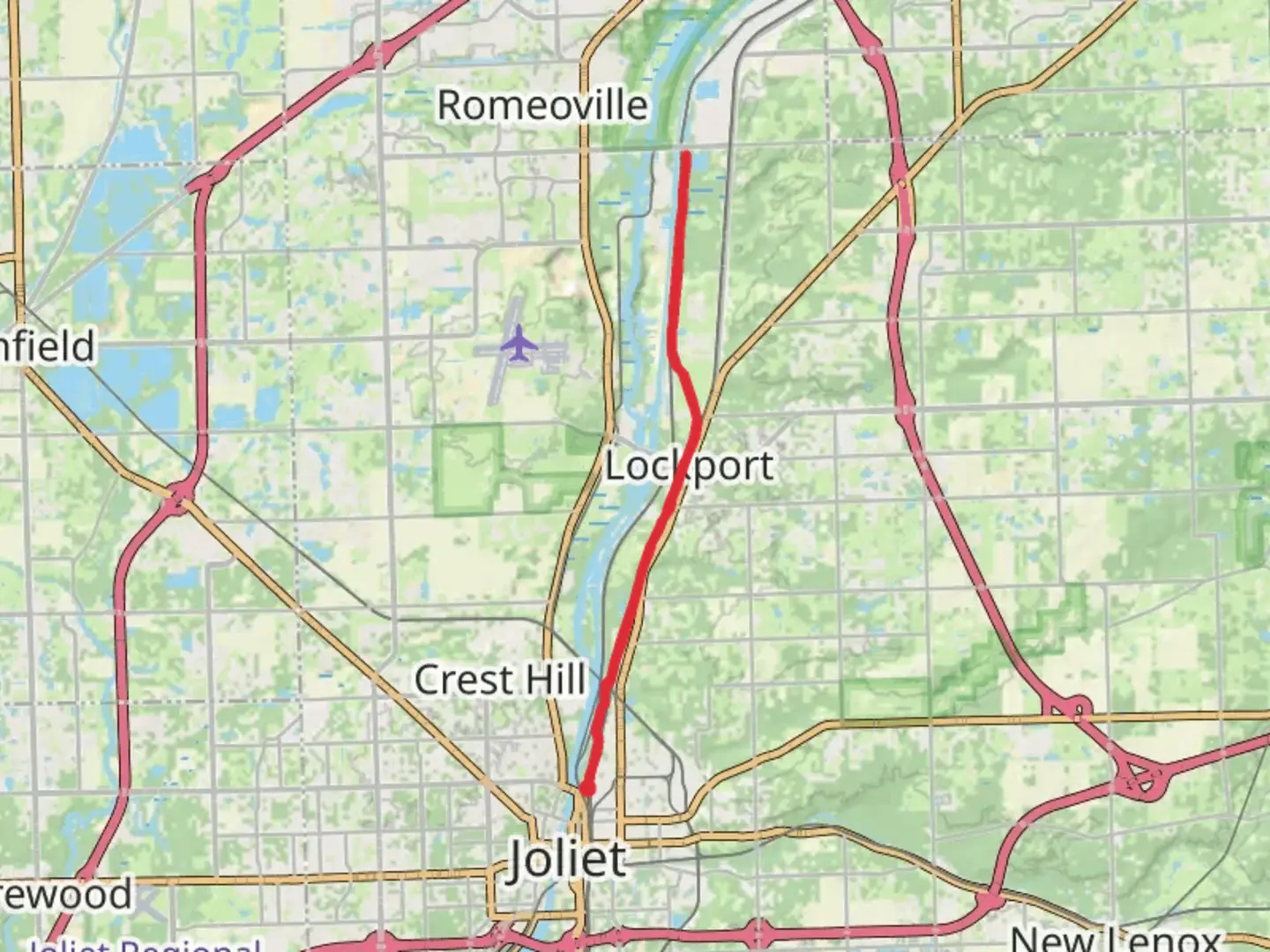 An image depicting the trail Illinois and Michigan Canal Trail from Columbia Street and its surrounding area.