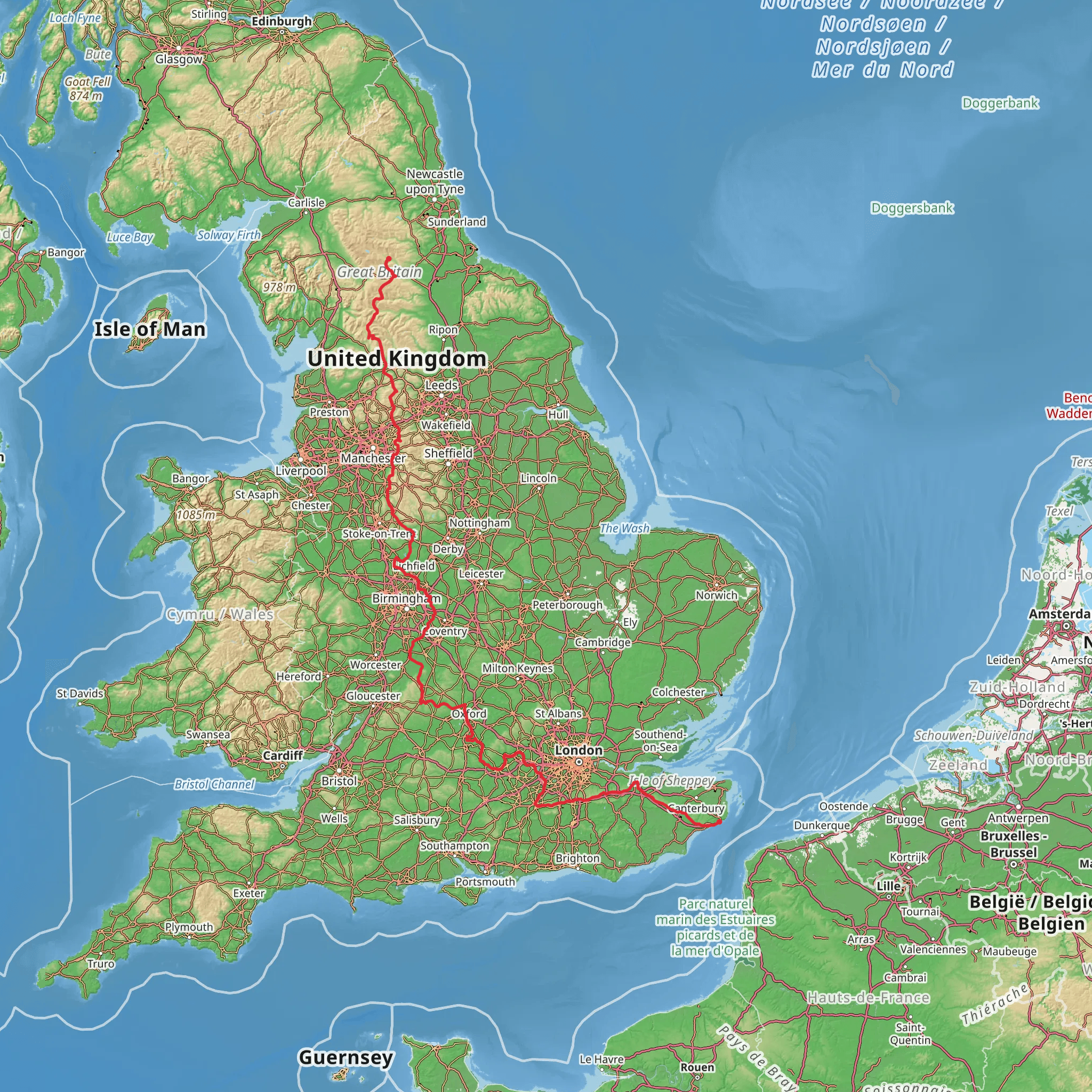 Middleton in Teesdale to Dover Walk mobile static map