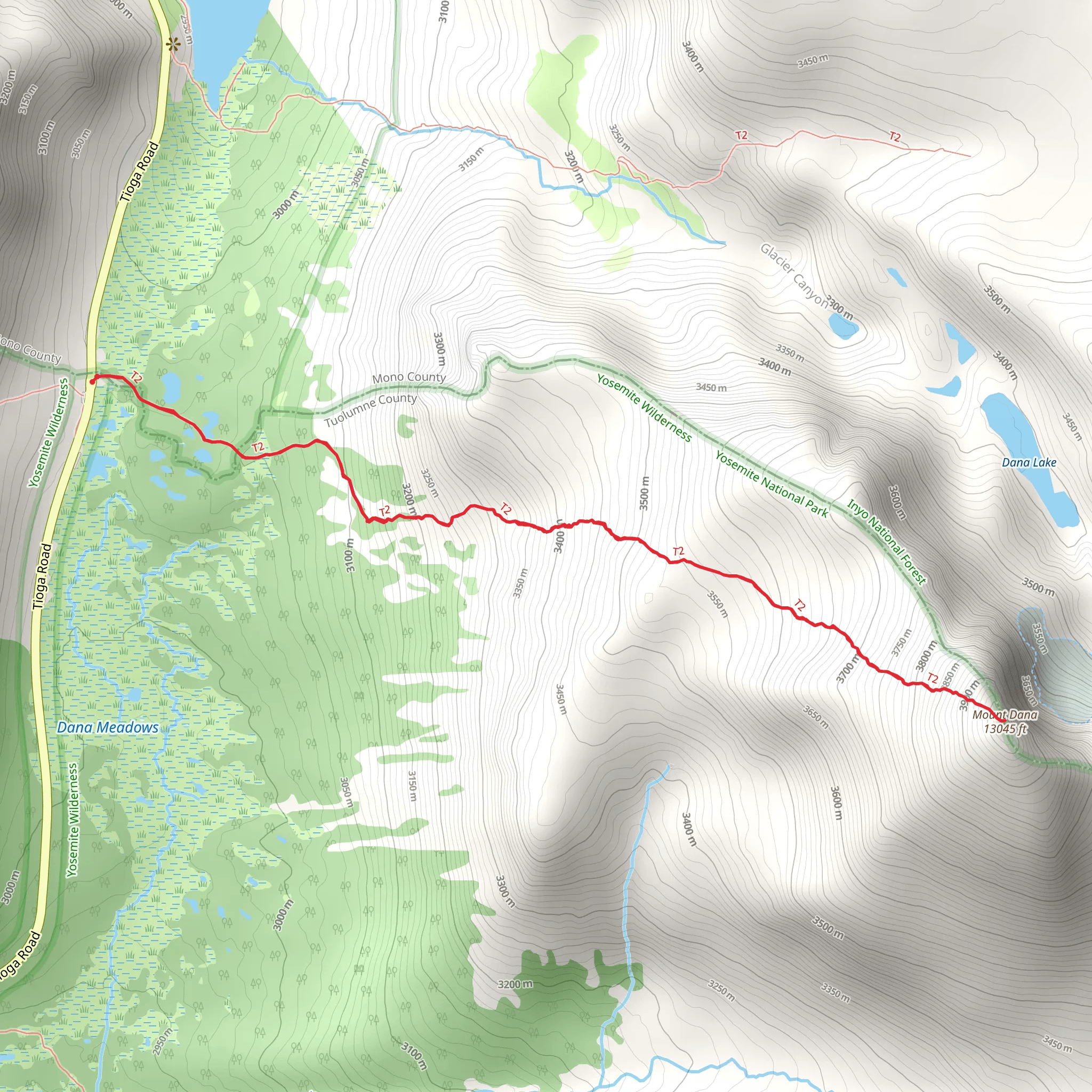 Mount Dana Trail mobile static map