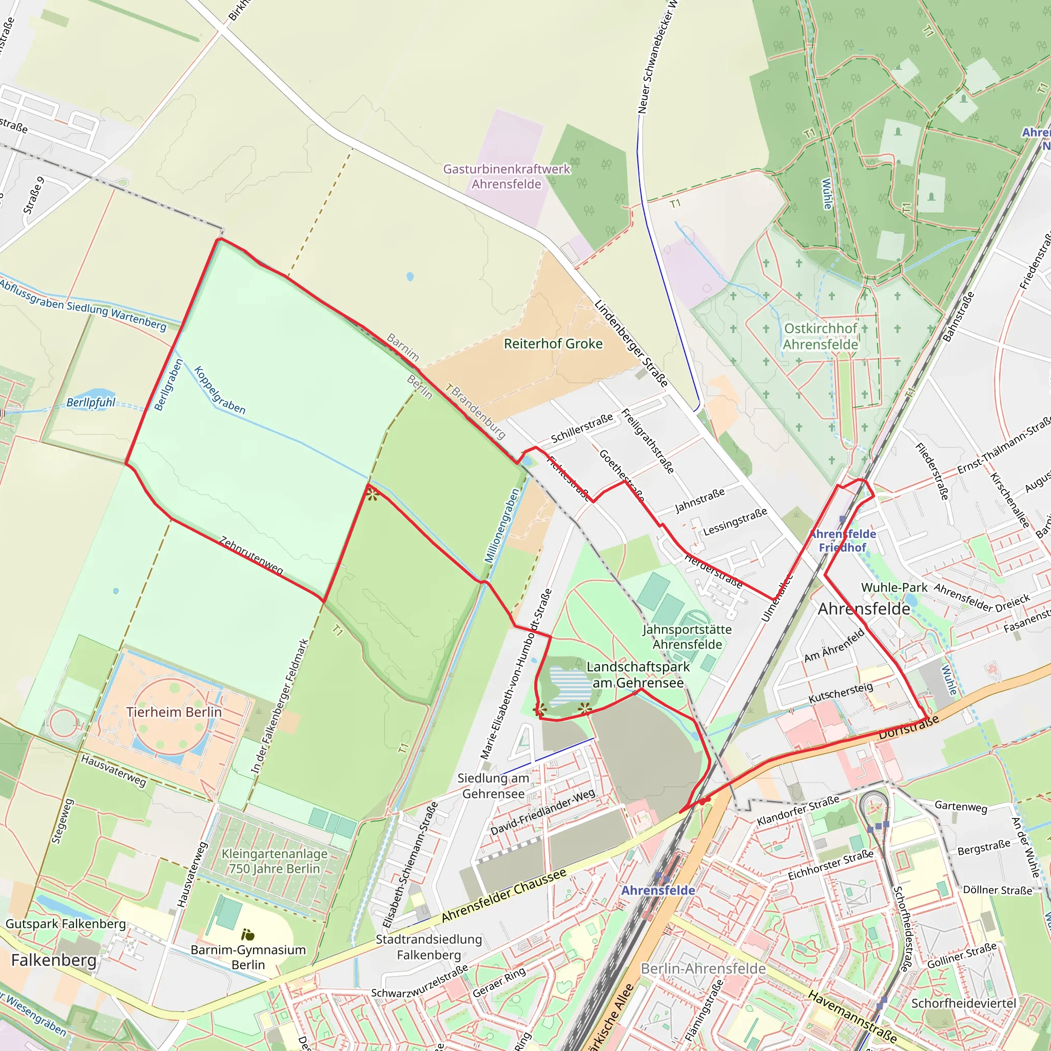 Ahrensfelde and NSG Falkenberger Rieselfelder Loop via Zehnrutenweg mobile static map