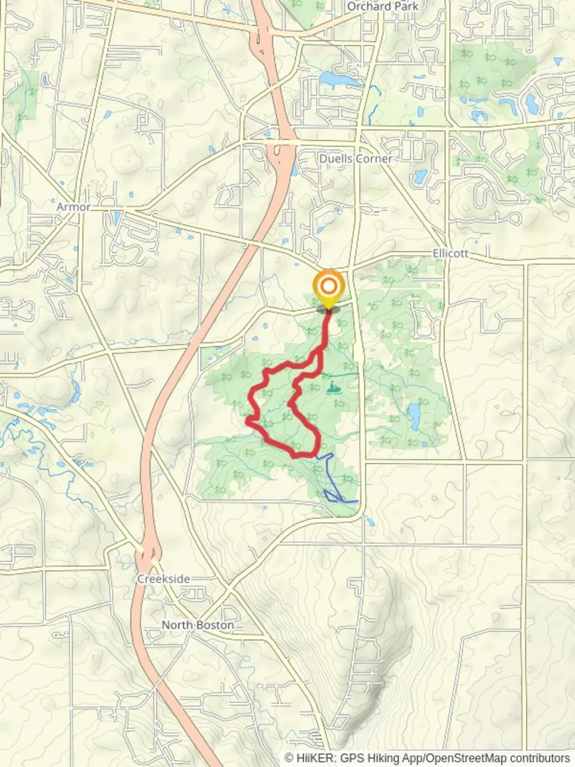 An image depicting the trail Chestnut Ridge Park via Ward Hill Walkway and its surrounding area.
