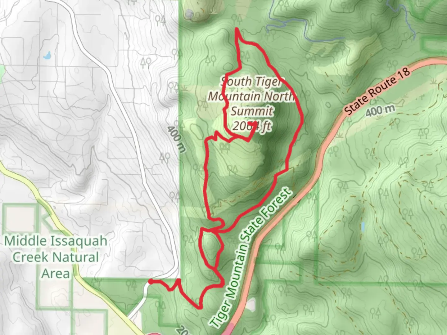 An image depicting the trail South Tiger Mountain Traverse Trail and Tiger Mountain Trail and its surrounding area.
