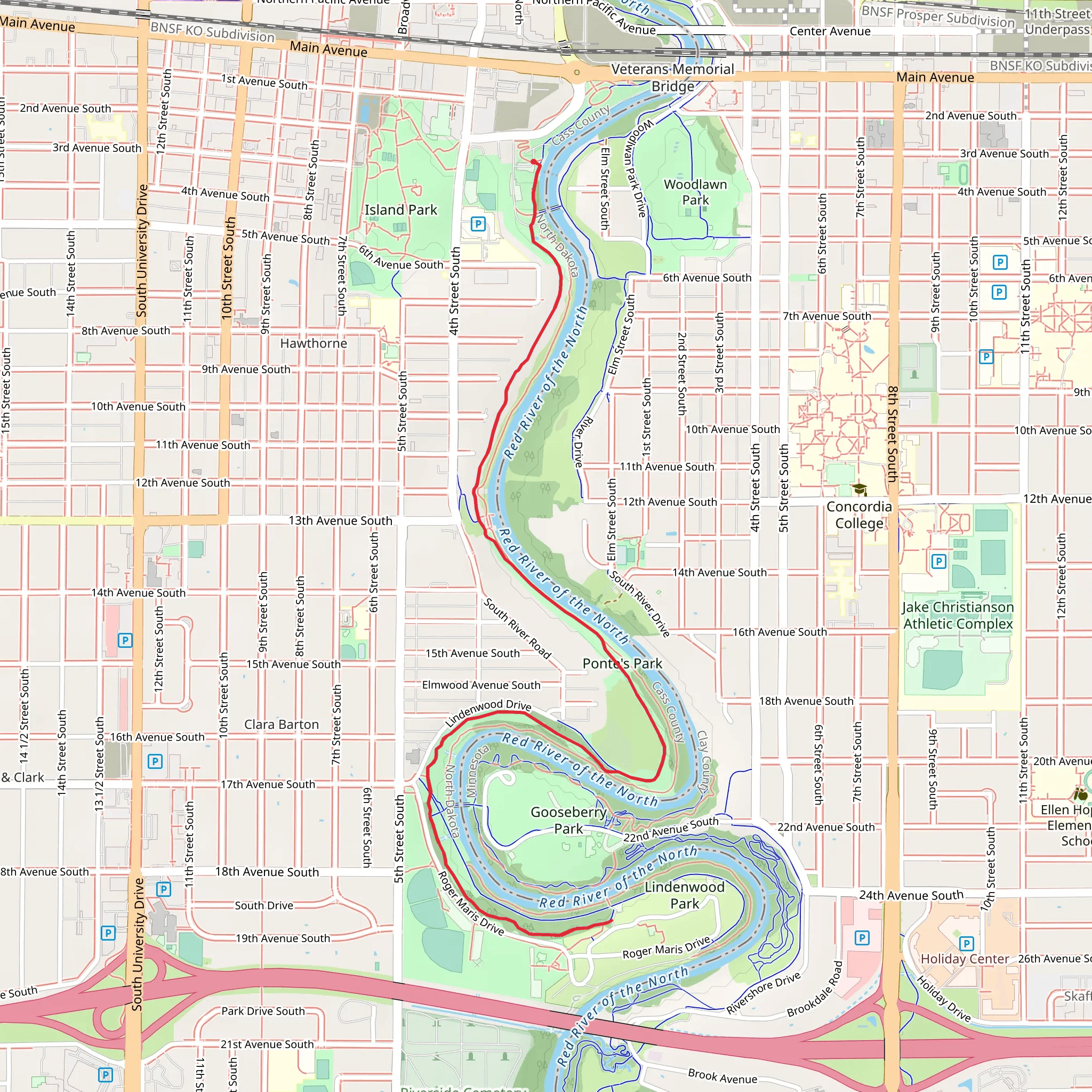Walk along Red River of the North mobile static map