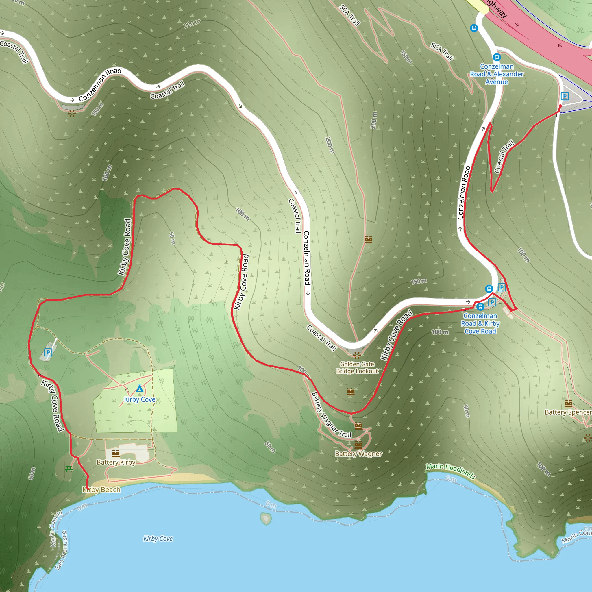 Kirby Cove via Coastal Trail mobile static map