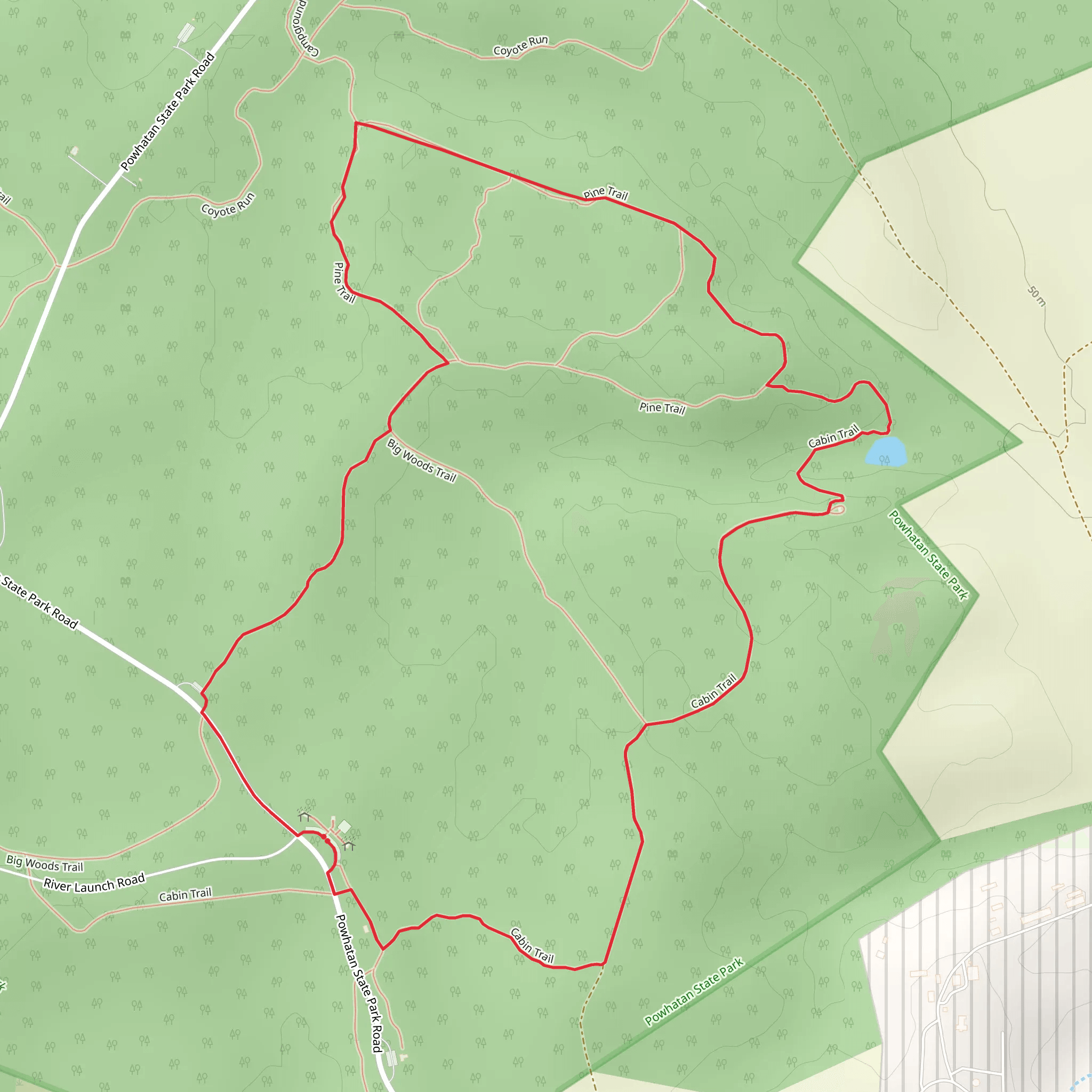 Cabin Trail, Pine Trail and Big Woods Loop Trail mobile static map