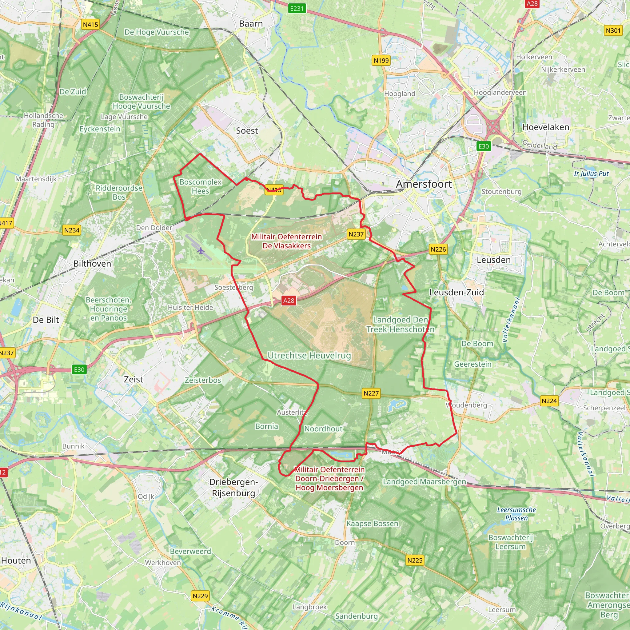Lande Duinen, Korte Duinen and Doorn Driebergen via Beerketaantje, Hazewater and Oude Postweg mobile static map