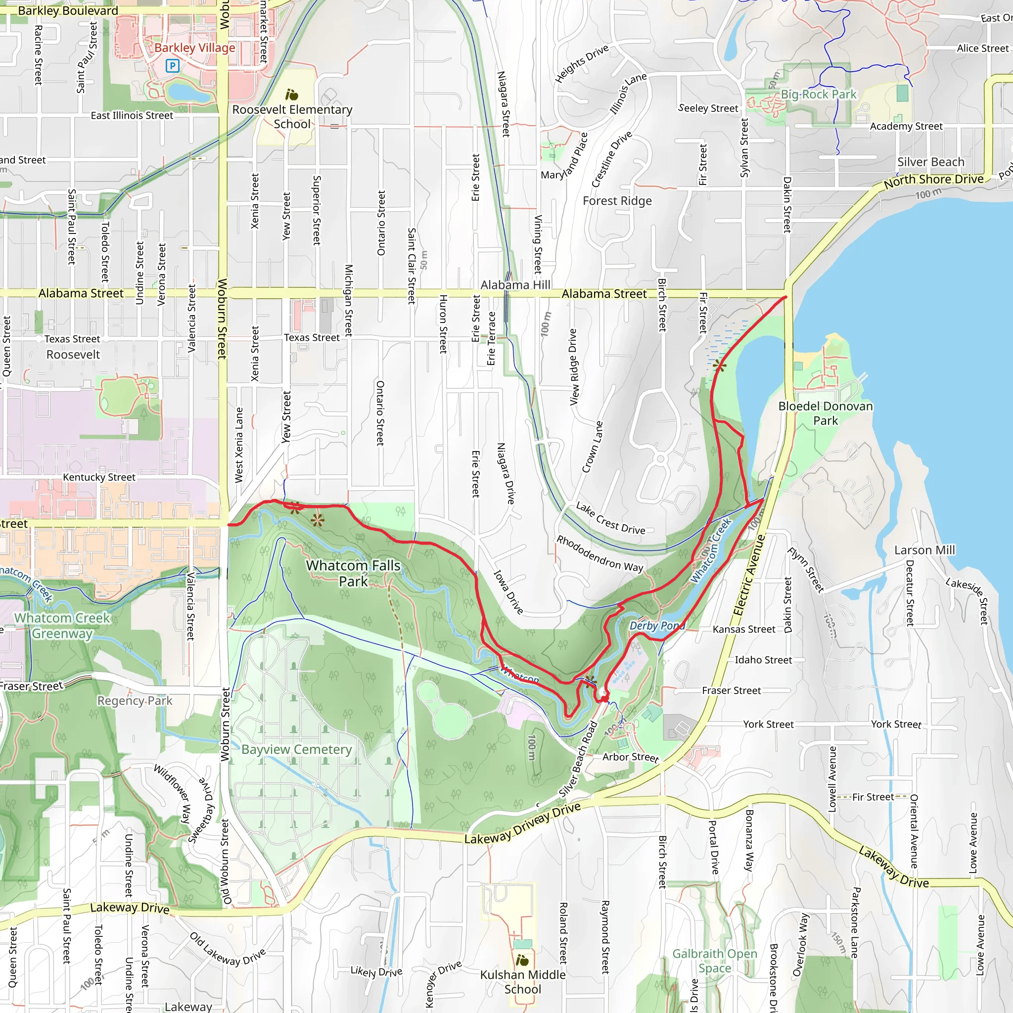 Whatcom Creek Greenway and Whatcom Falls Park Loop mobile static map