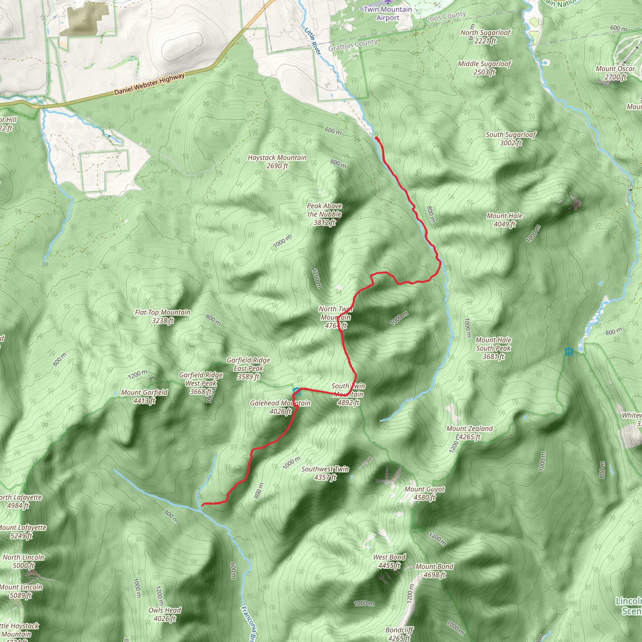 Thirteen Falls via North Twin Mountain mobile static map
