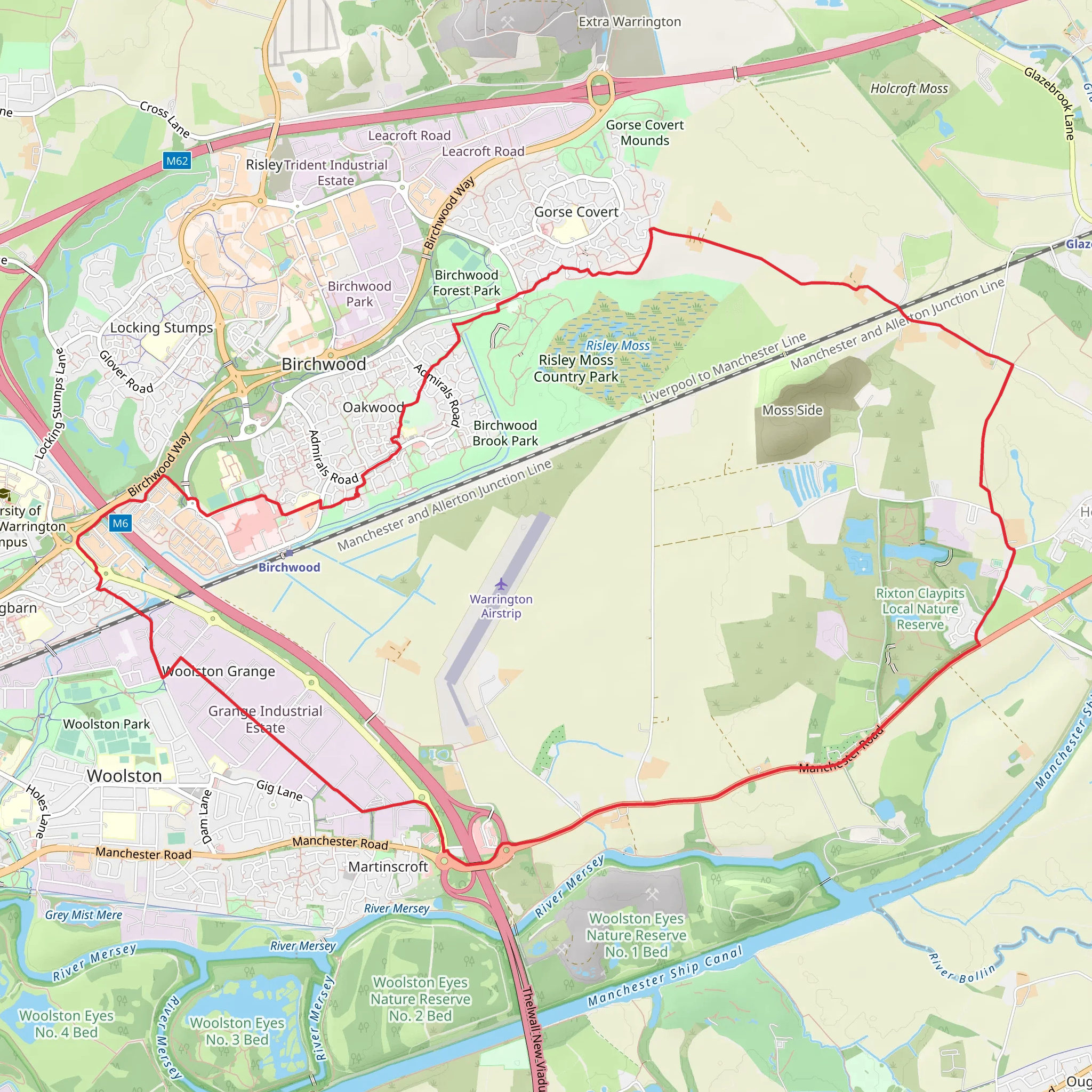 Risley Moss Country Park, Rixton Claypits Nature Reserve Loop - Birchwood mobile static map
