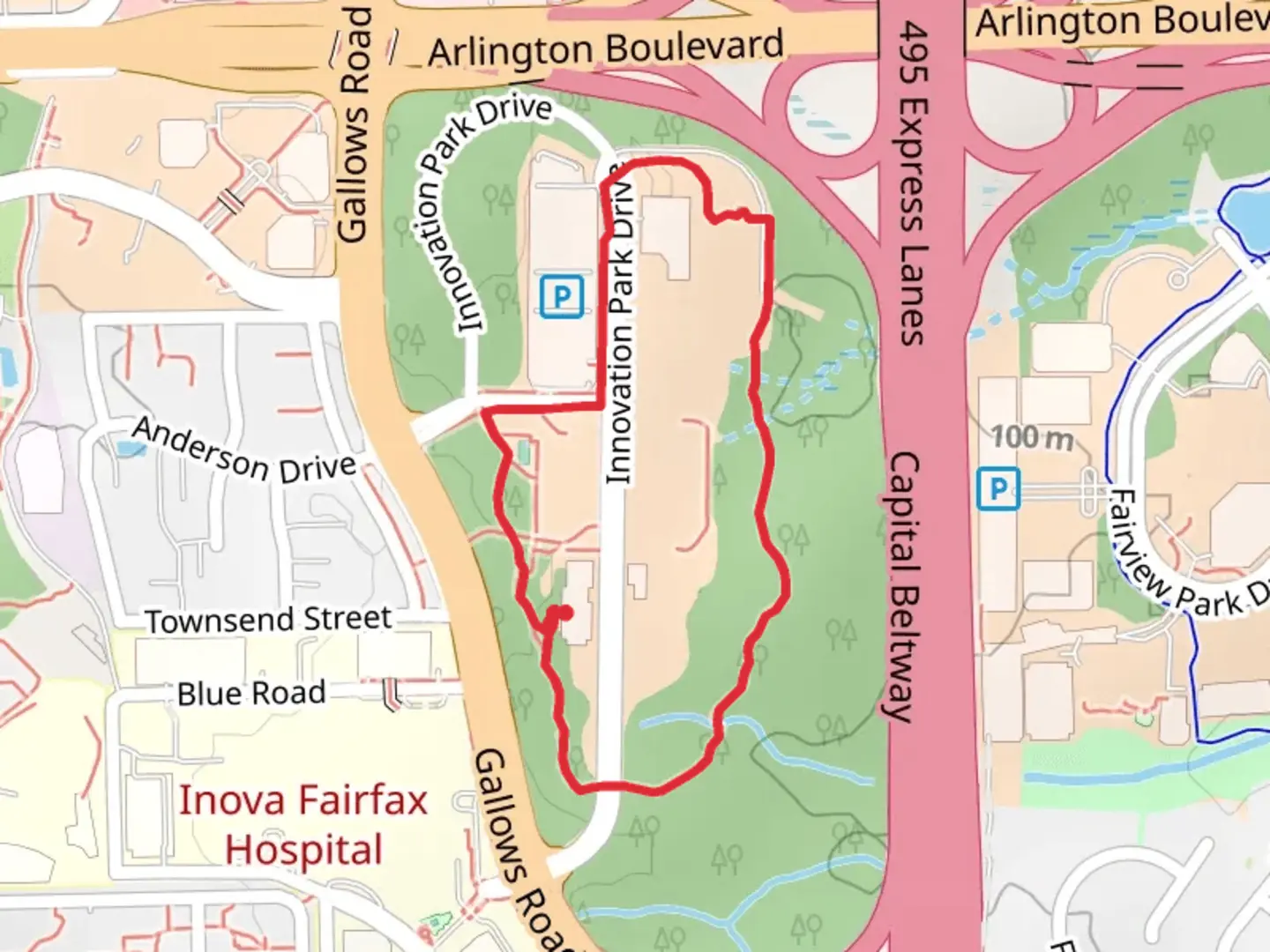 An image depicting the trail Innovation Park Loop and its surrounding area.
