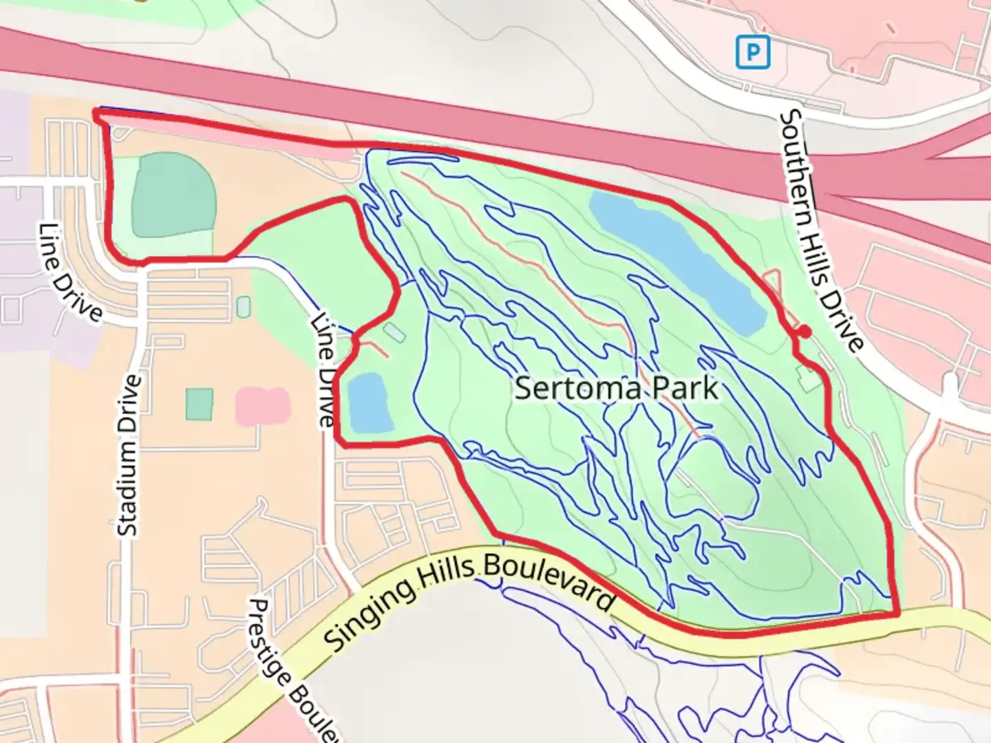 An image depicting the trail Sertoma Park Loop and its surrounding area.