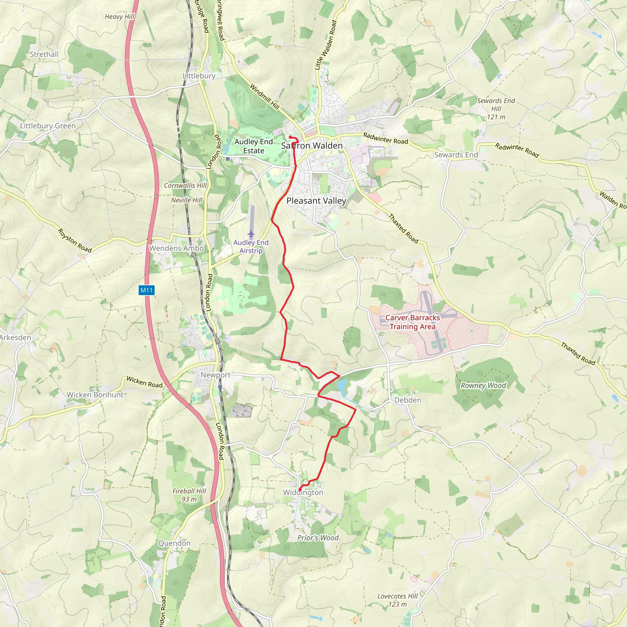 Saffron Walden and Widdington Walk mobile static map