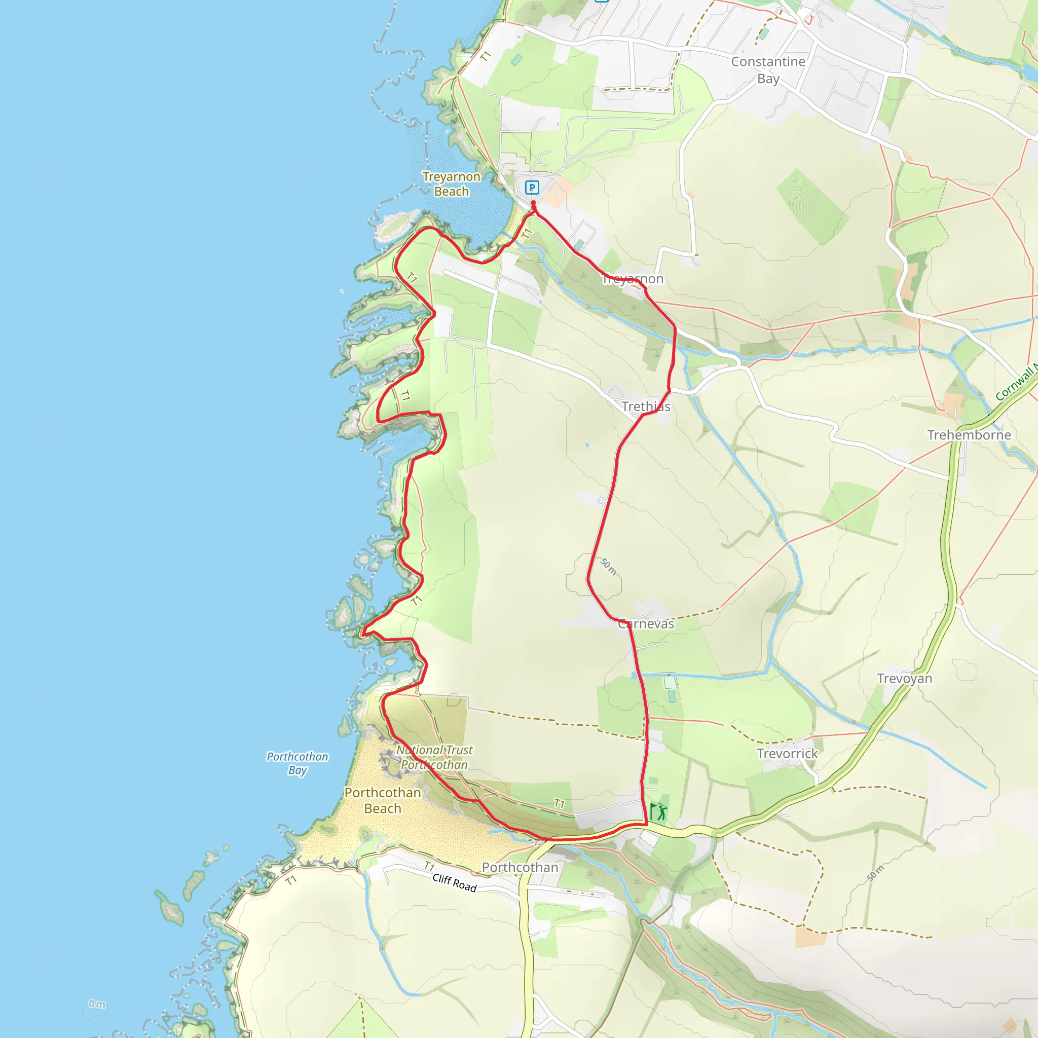 Porthcothan and Treyarnon Circular Walk mobile static map