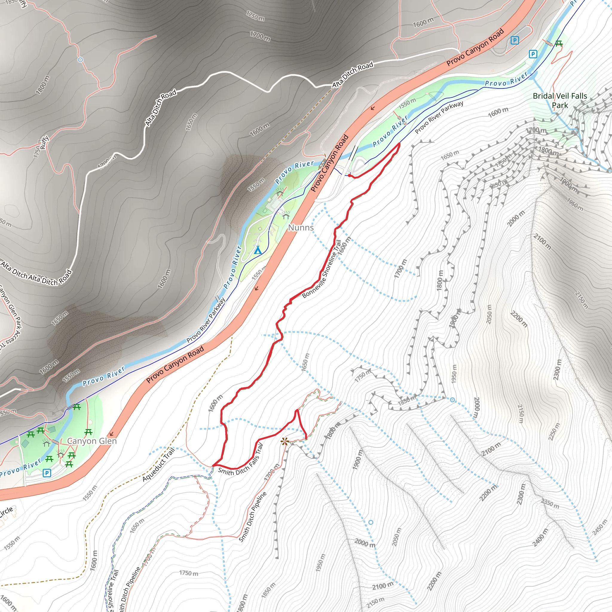 Bonneville Shoreline Trail and Bridesmaid Falls Trail mobile static map