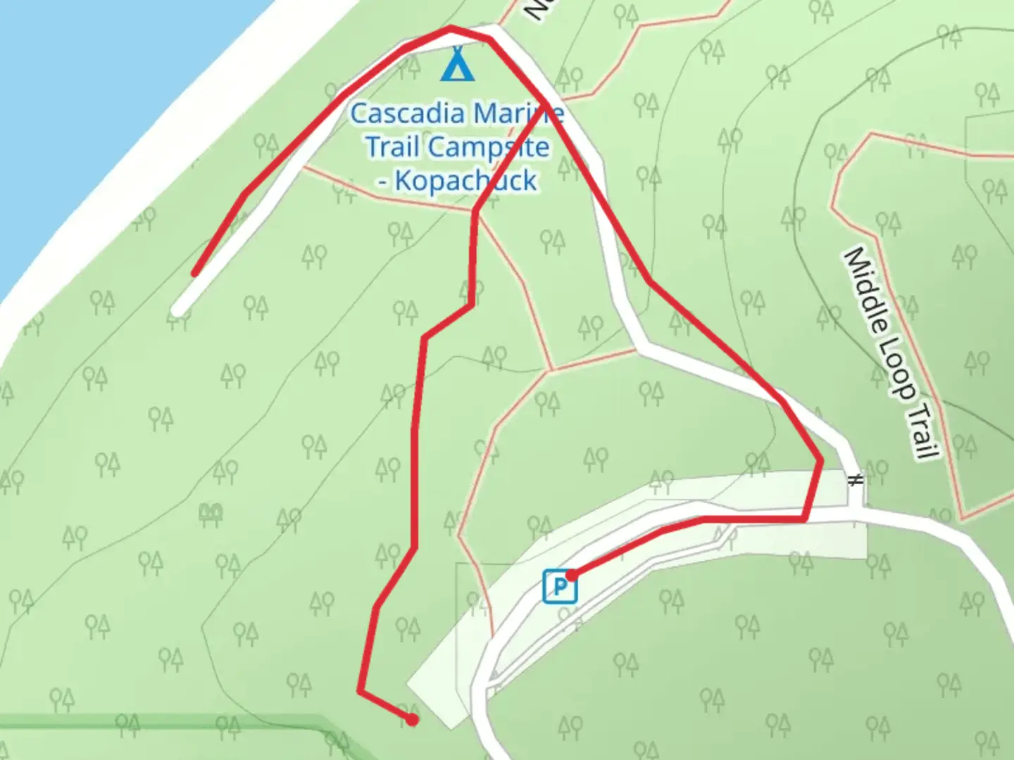 An image depicting the trail Kopachuck State Park Loop and its surrounding area.