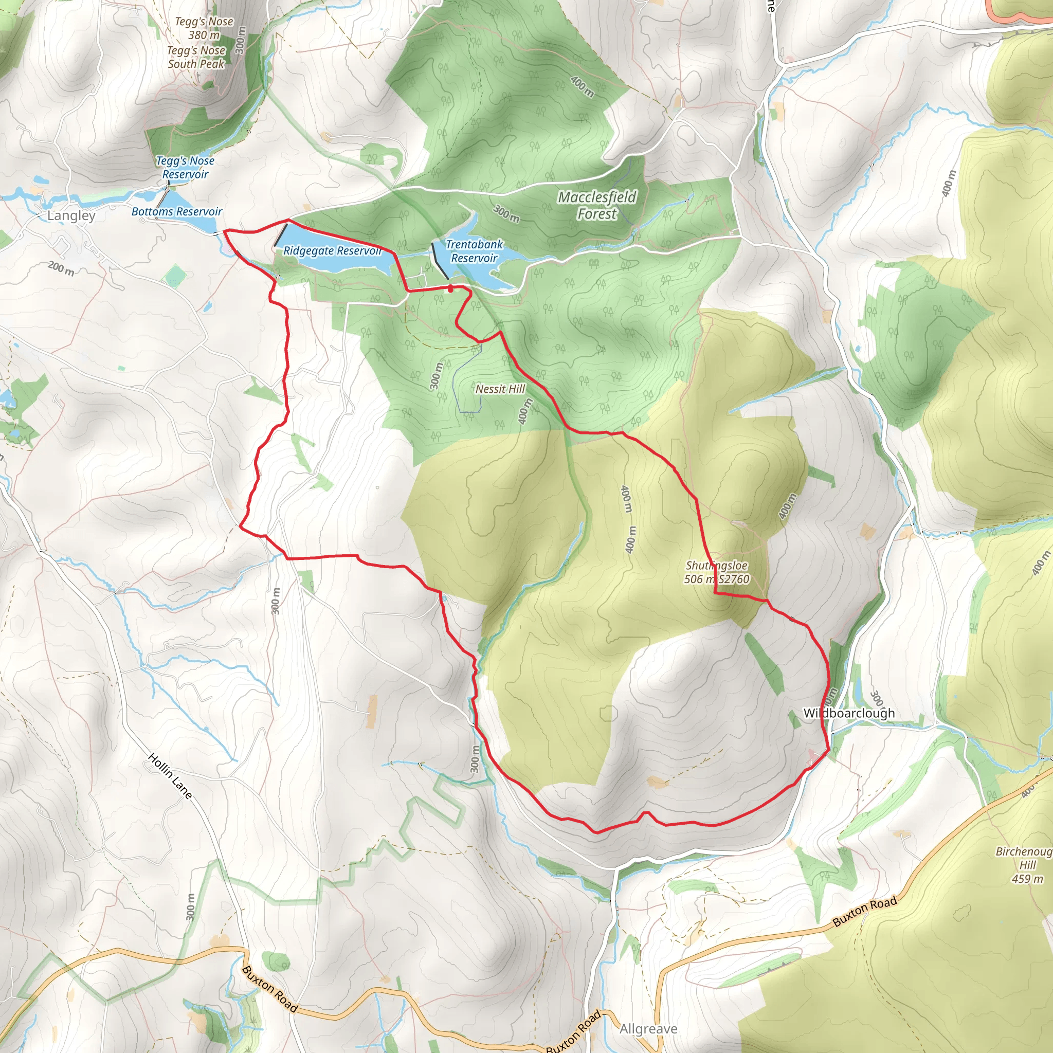 Trentabank Reservoir and Shutlingstoe Loop mobile static map