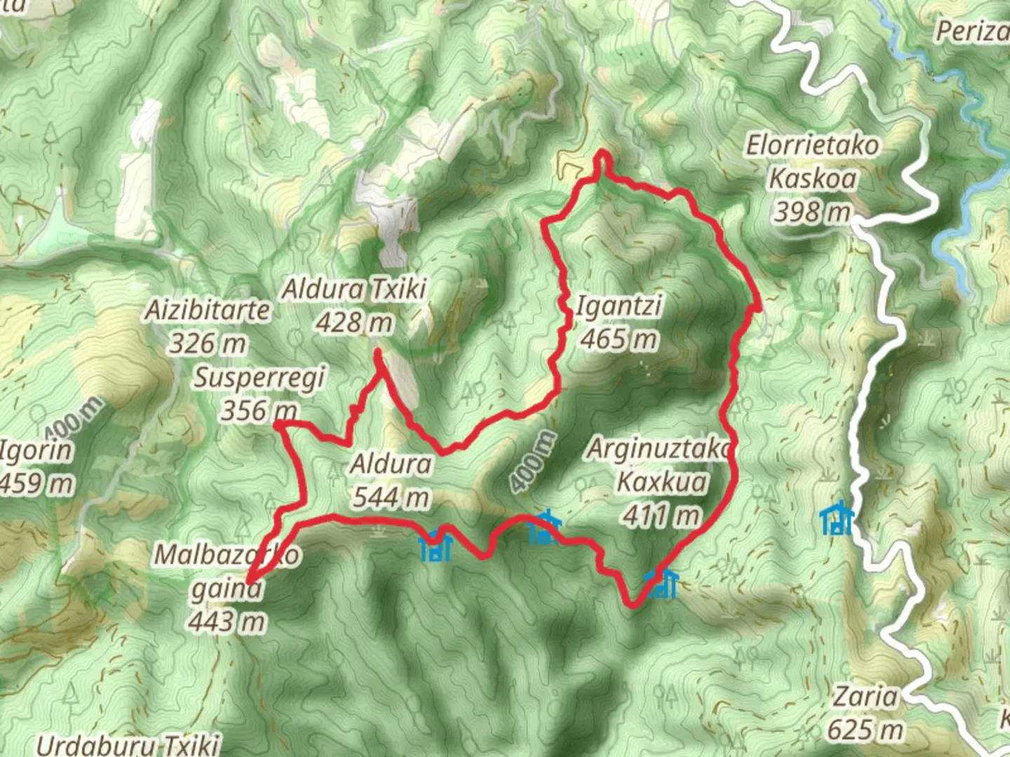 An image depicting the trail Vuelta a Aldura PR GI 1004 and its surrounding area.
