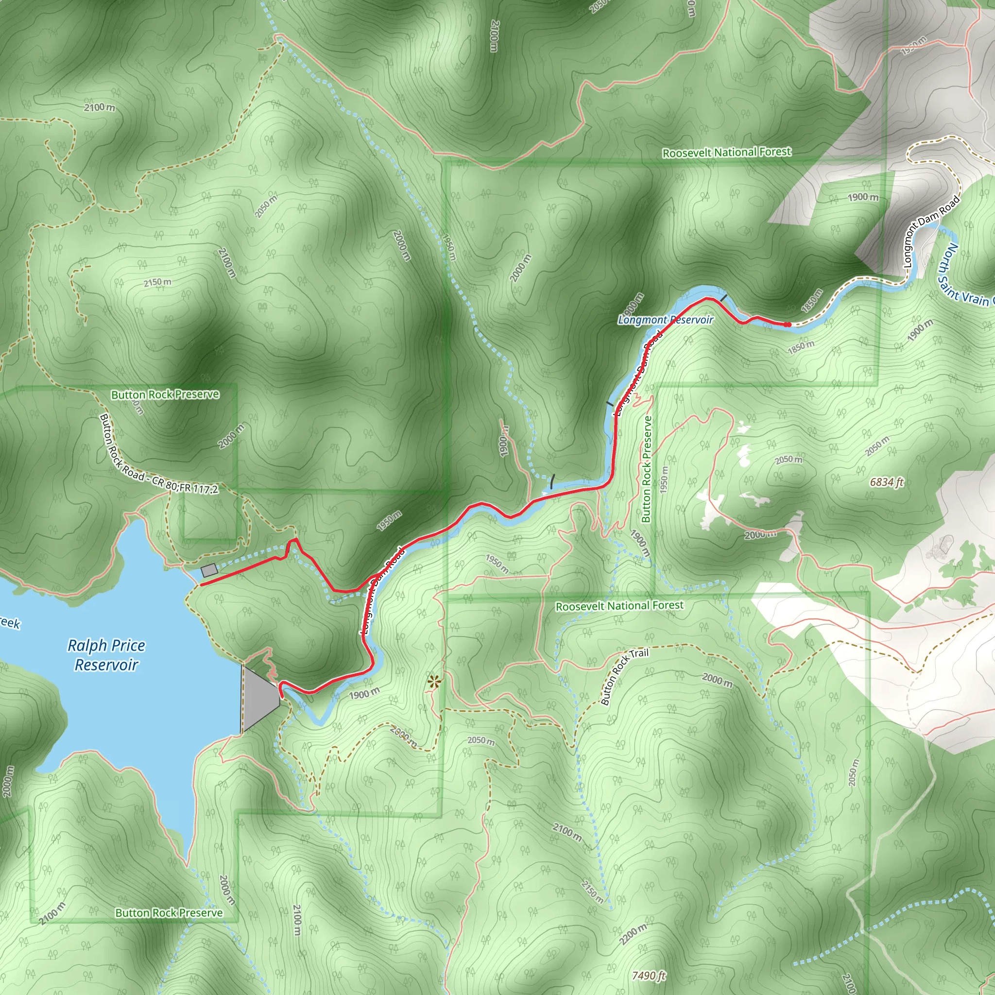 Ralph Price Reservoir from Longmont Dam Road mobile static map