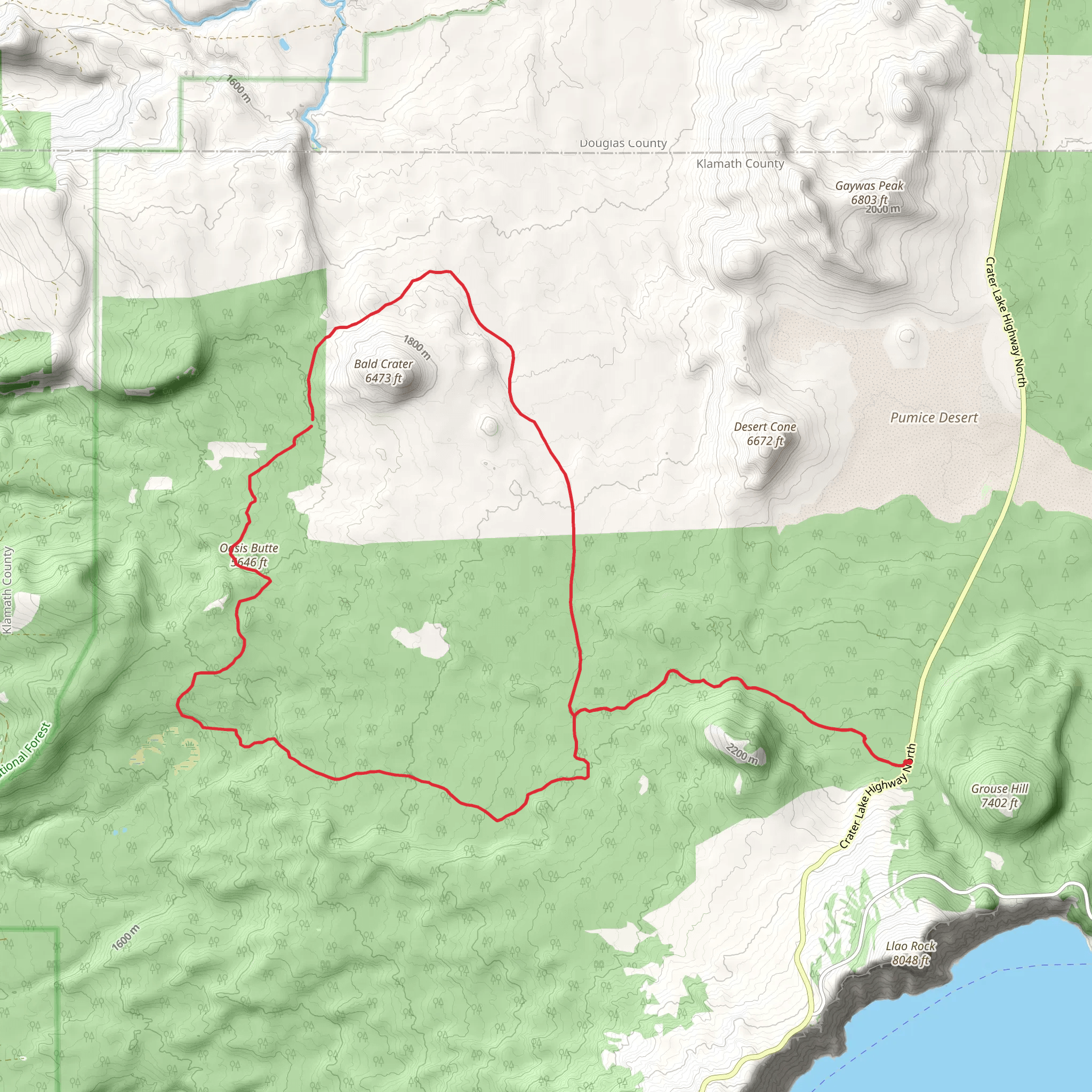 Bald Crater Loop Trail via PTC mobile static map
