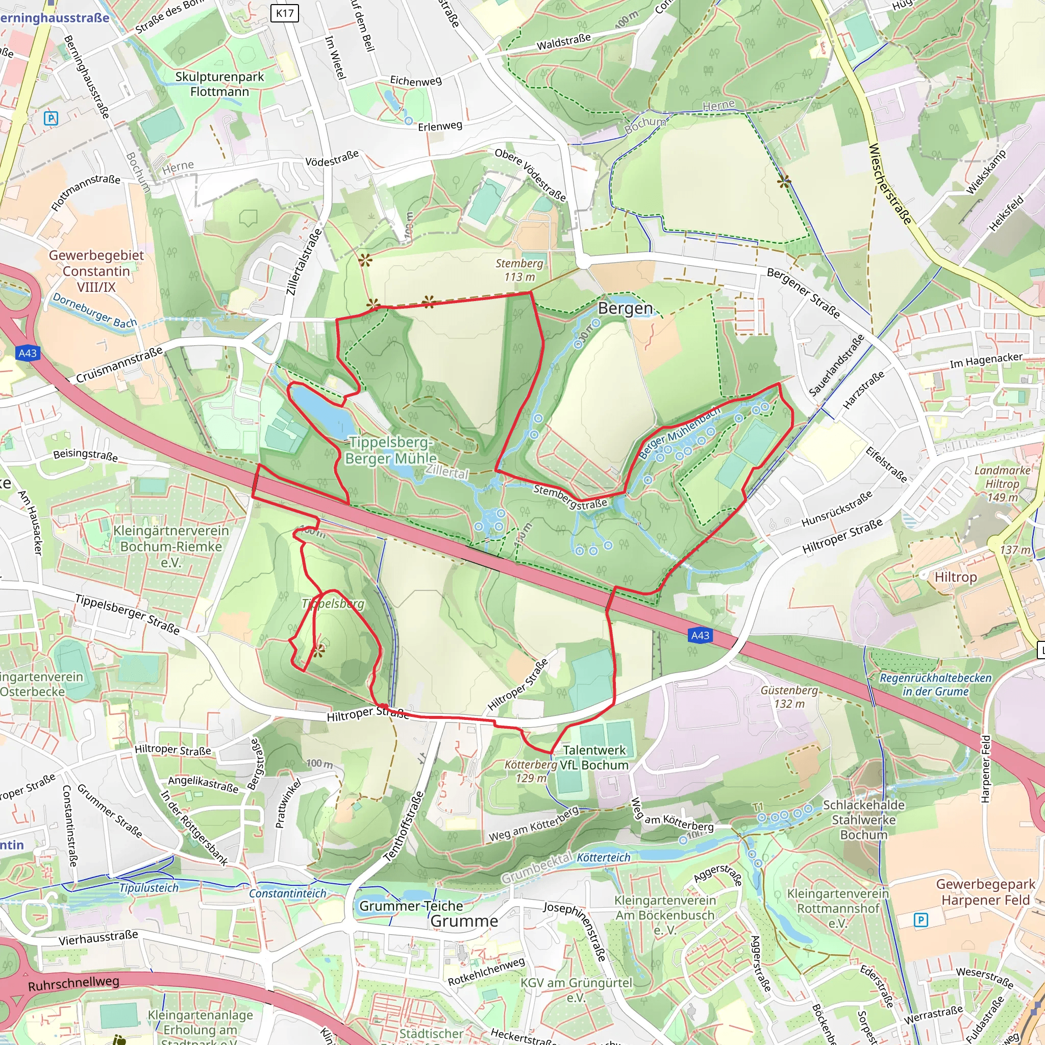 Tippelsberg, Unterer Stemberg-Teich and Stemberger Busch Loop mobile static map
