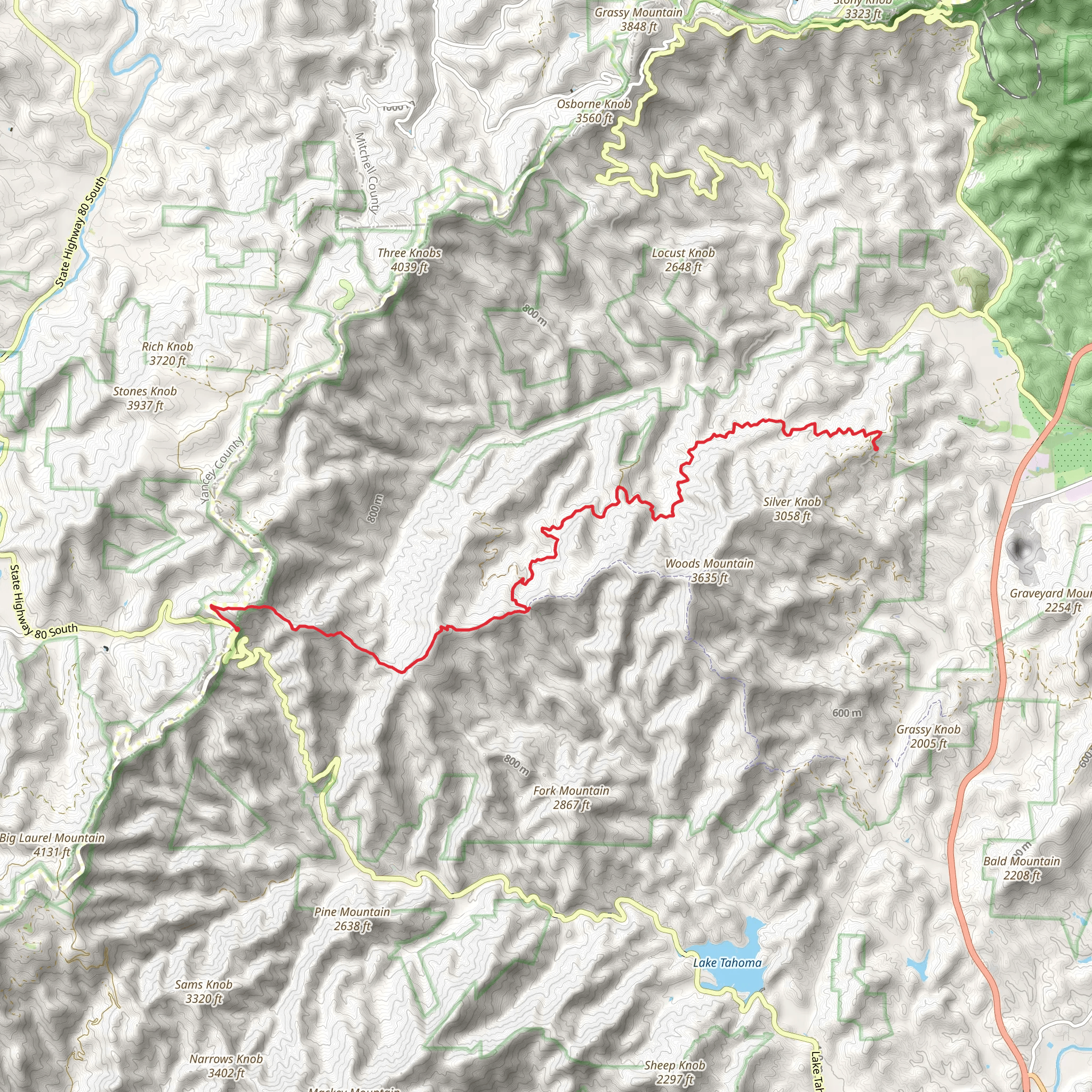 Hazelnut Gap, Haines Eyebrow via Woods Mountain mobile static map