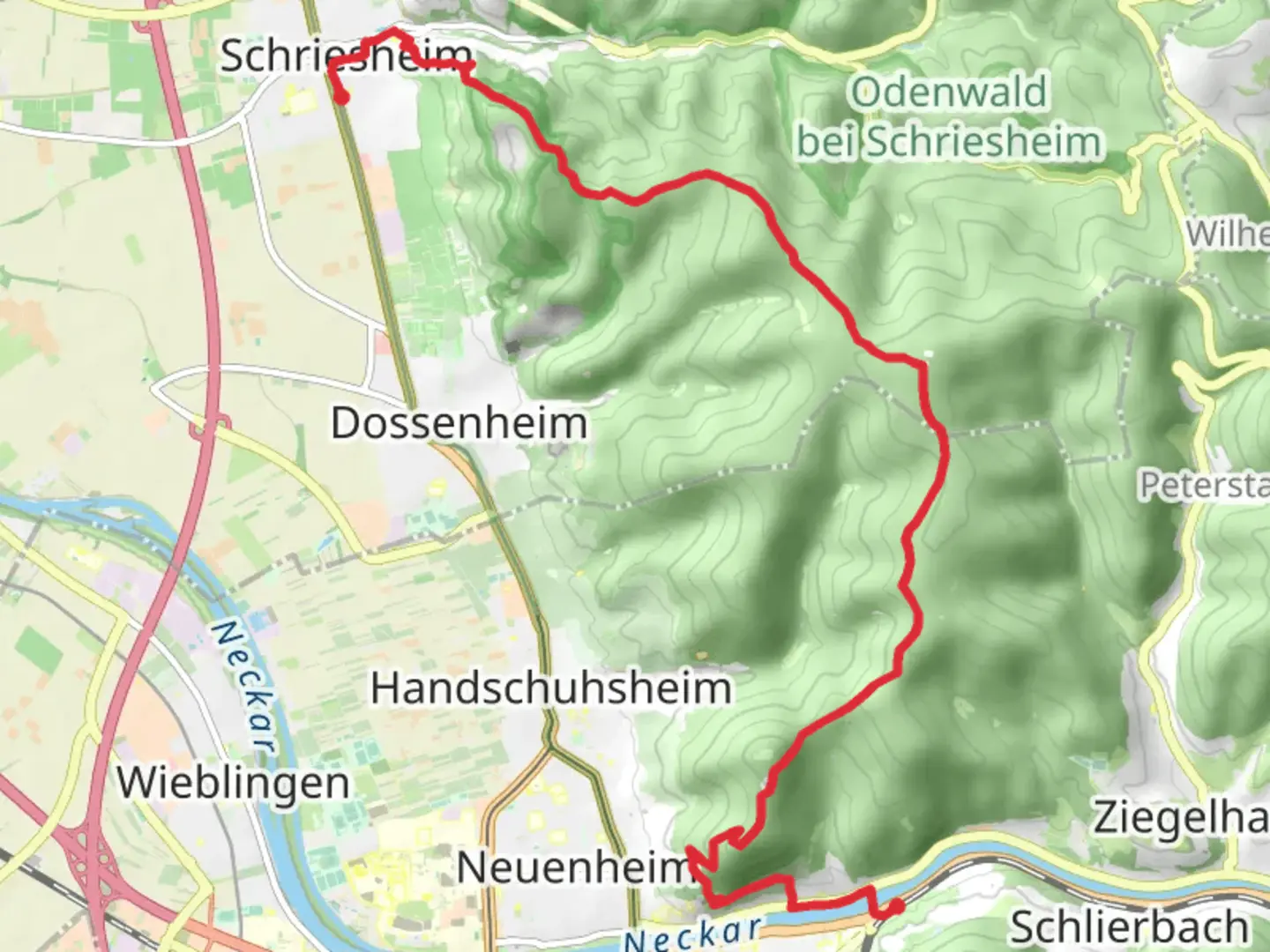 An image depicting the trail Schriesheim to Heidelberg Walk and its surrounding area.