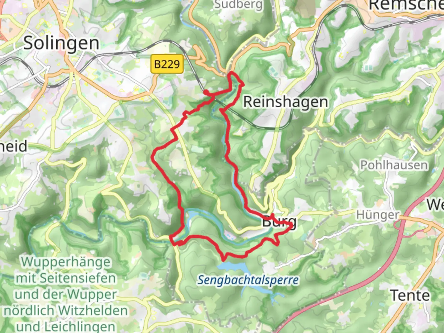 An image depicting the trail Schaberg and Schloss Burg Loop and its surrounding area.