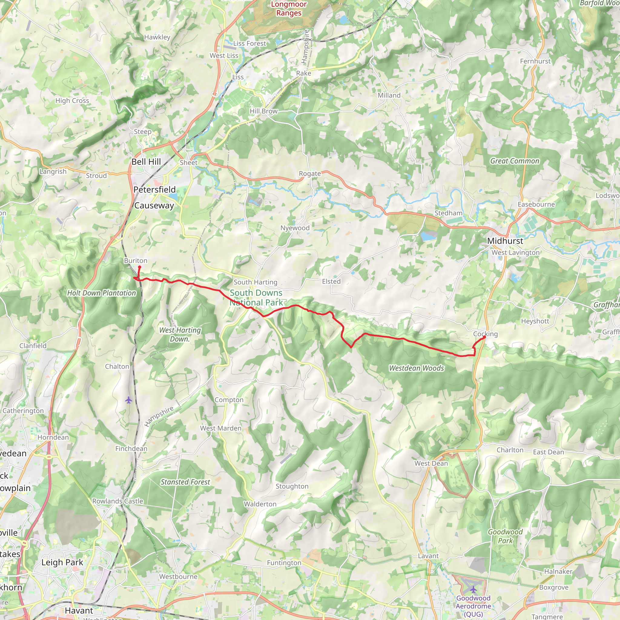 Buriton to Cocking Walk mobile static map