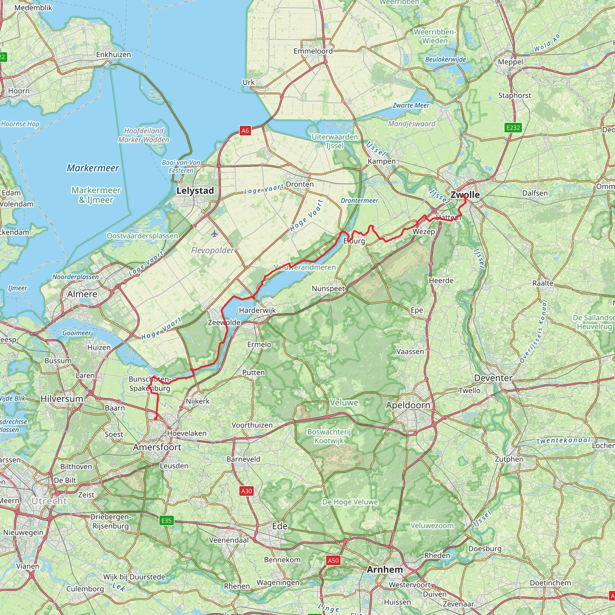 Zwolle to Hoogland via Roseboomspoor and Kerkpad mobile static map