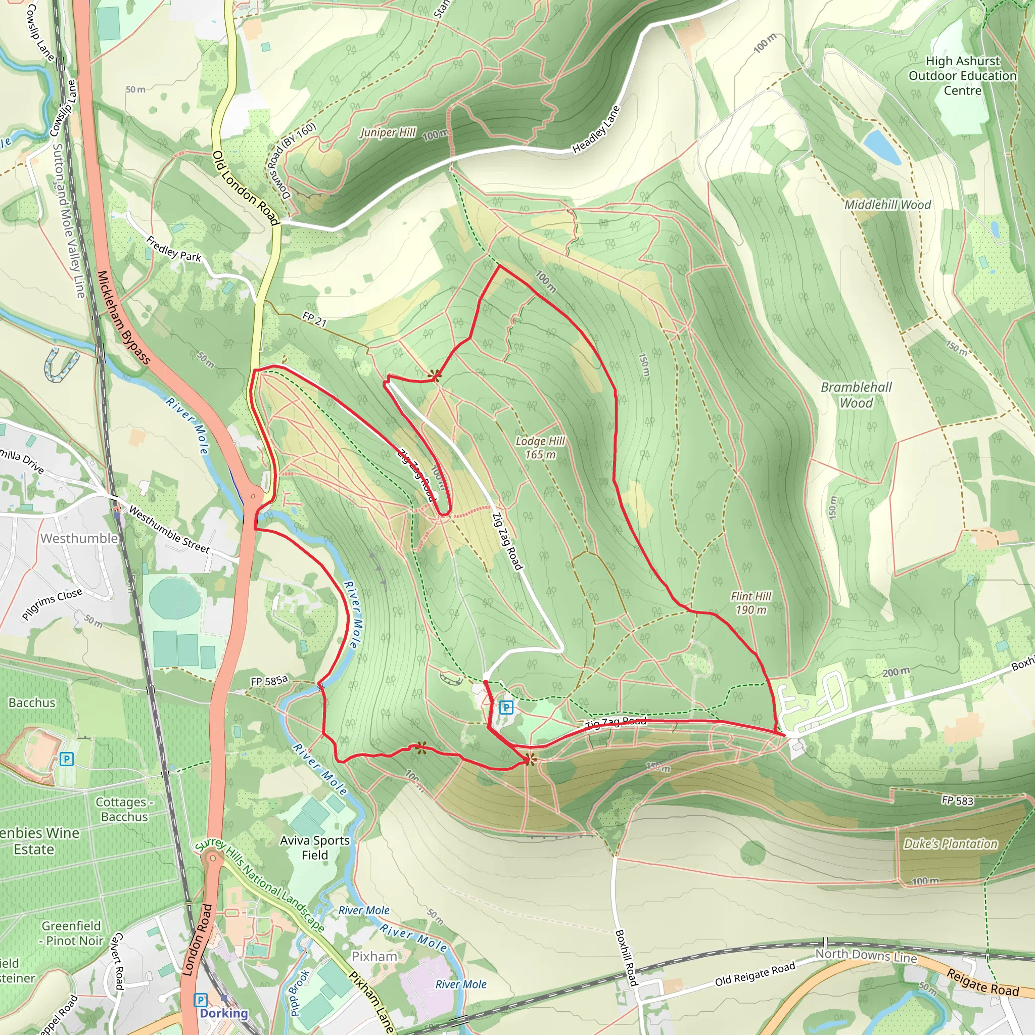 Box Hill Country Park Loop mobile static map