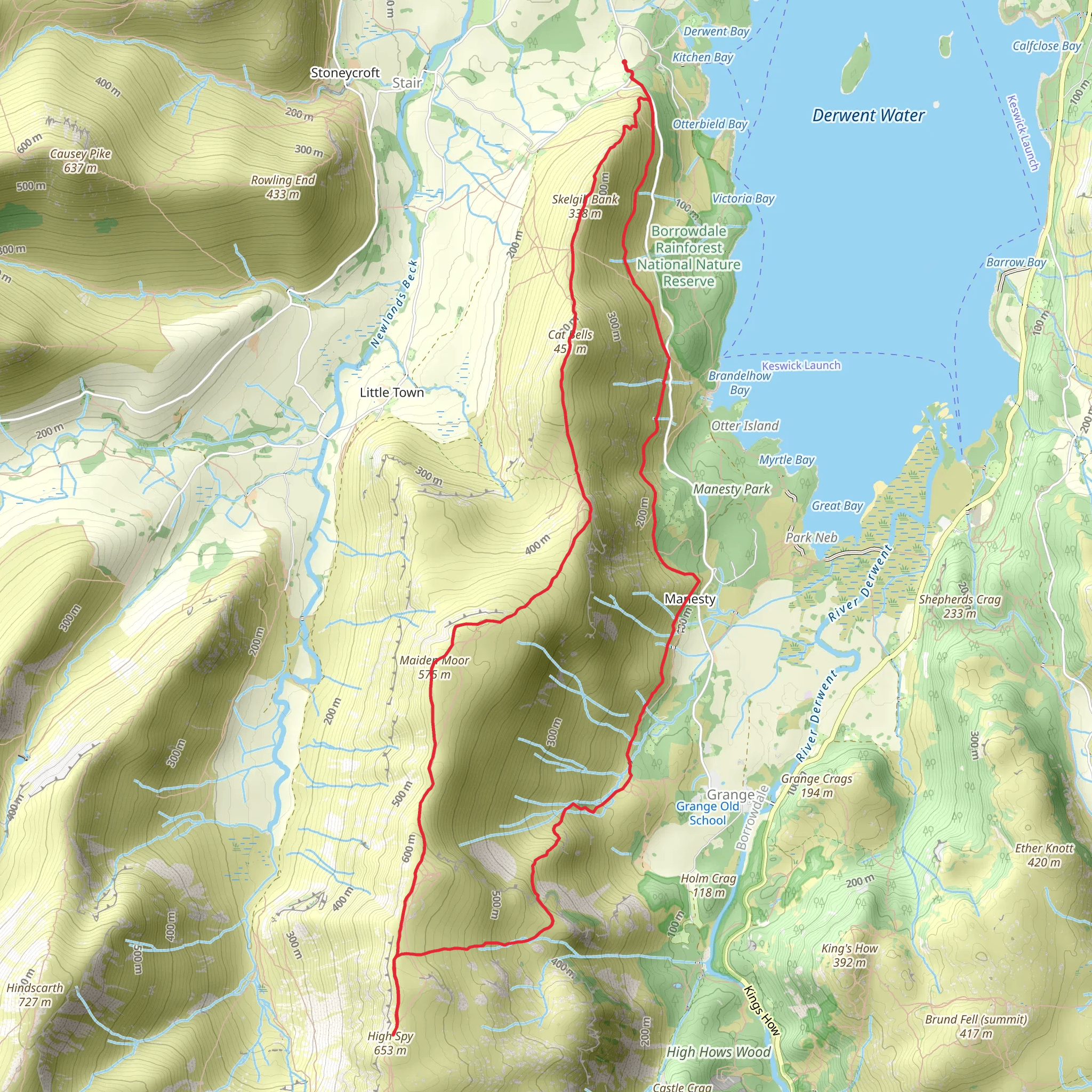Cat Bells, Maiden Moor and High Spy Loop - Derwentwater mobile static map