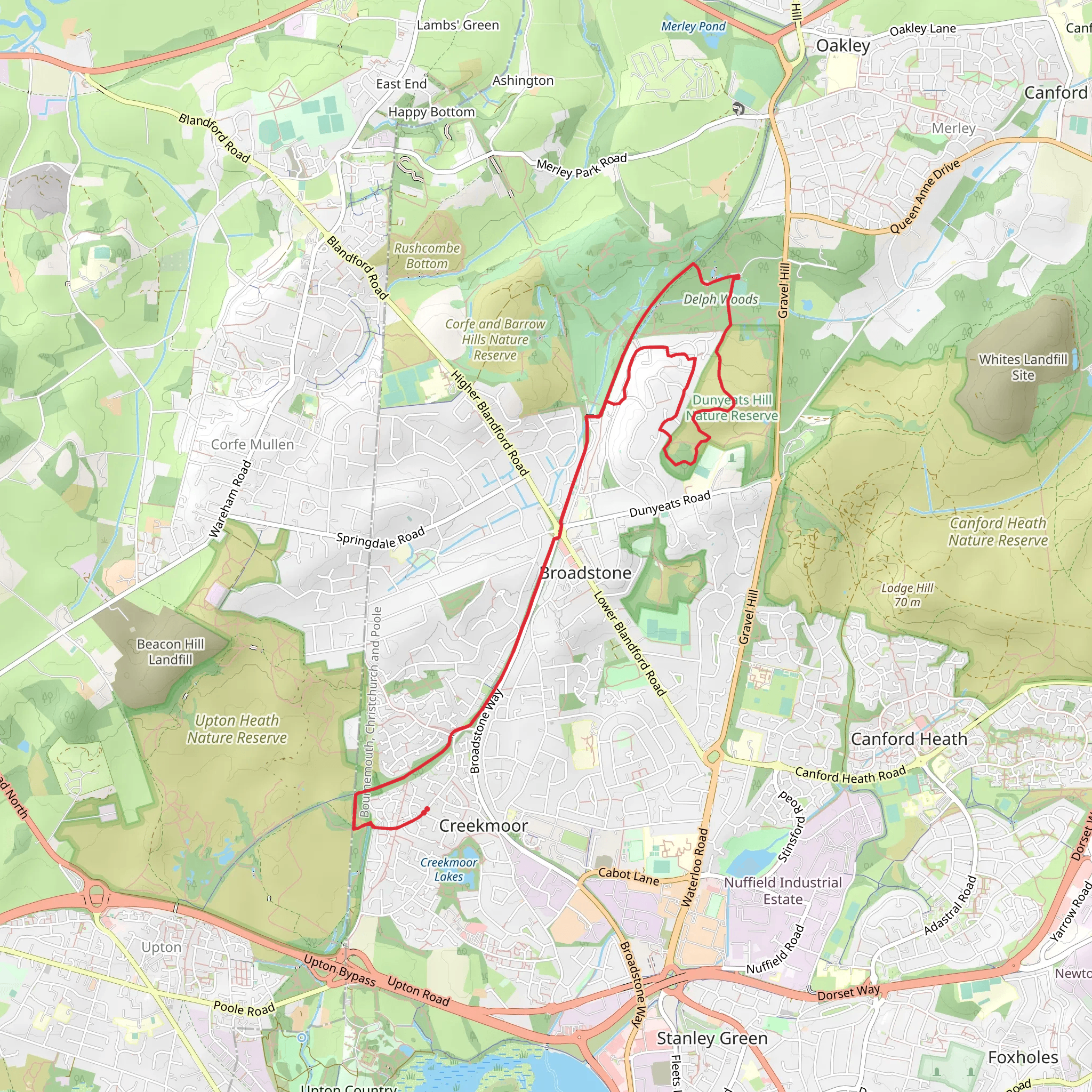 Delph Woods and Dunyeats Hill Nature Reserve via Castleman Trail mobile static map