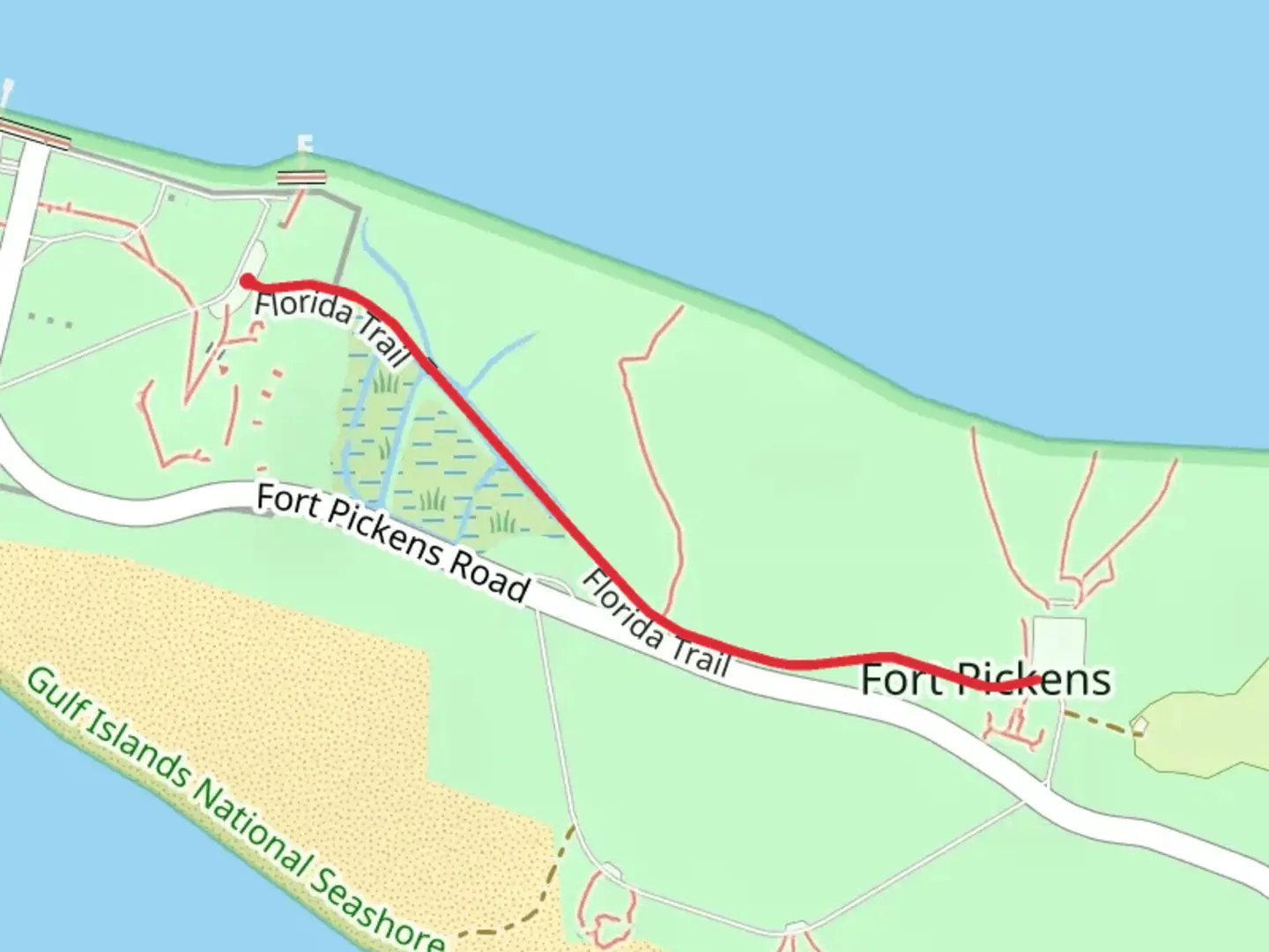 An image depicting the trail Fort Pickens via Florida Trail - Short and its surrounding area.