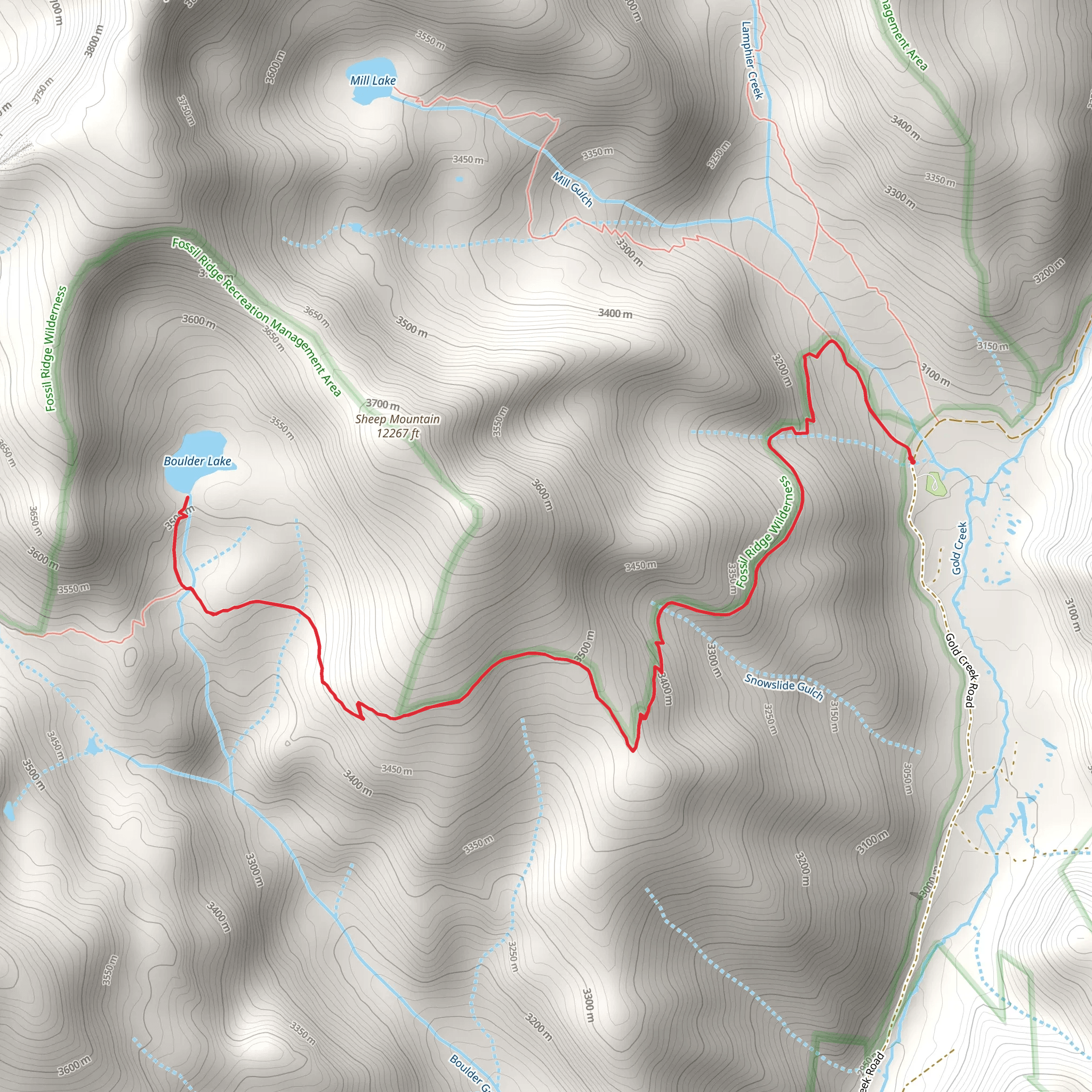 Boulder Lake via Fossil Ridge Trail mobile static map