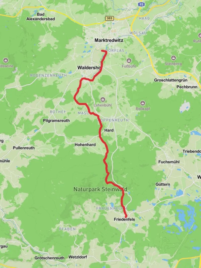 An image depicting the trail Marktredwitz to Friedenfels Walk and its surrounding area.