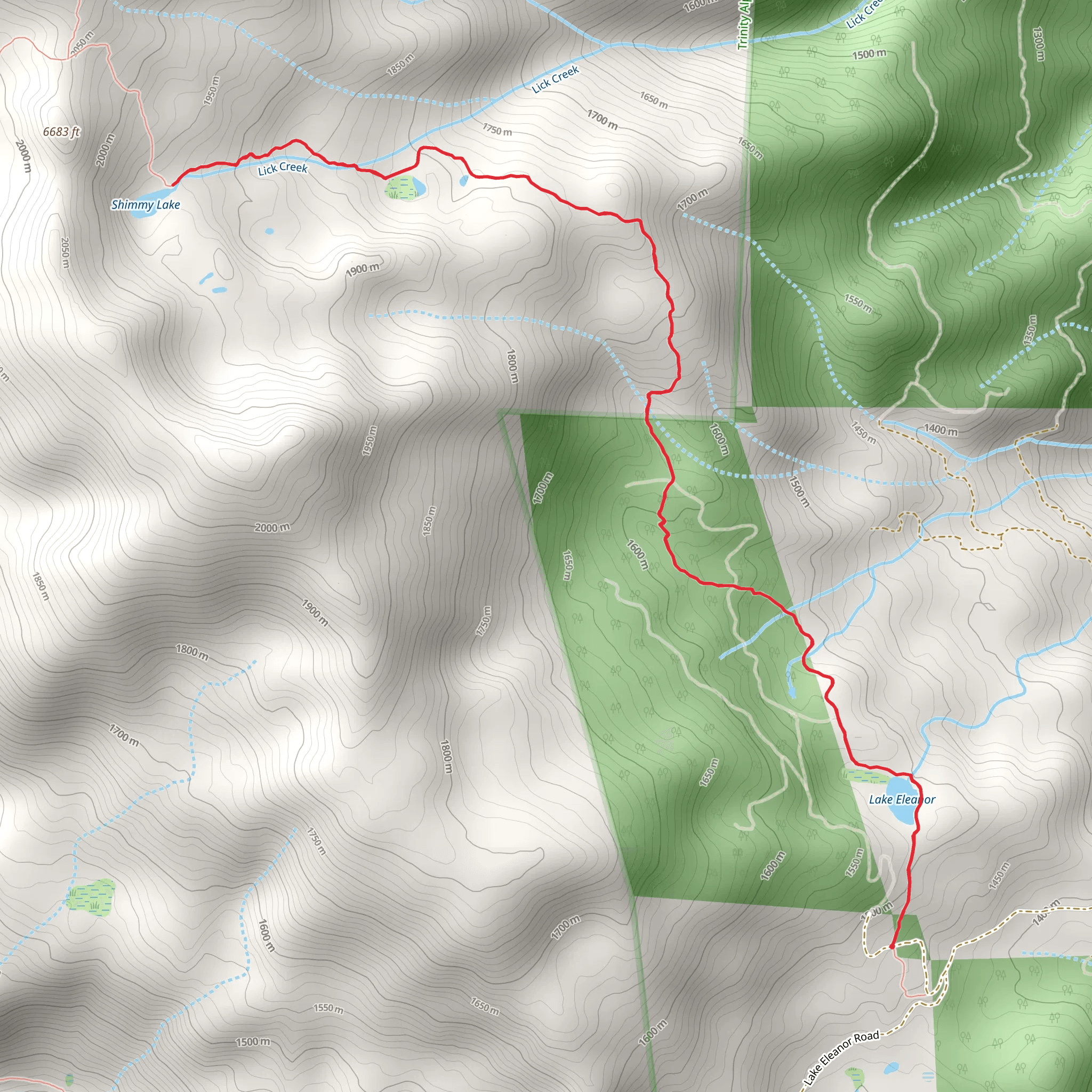 Eleanor and Shimmy Lakes via Deer Flat Trail mobile static map