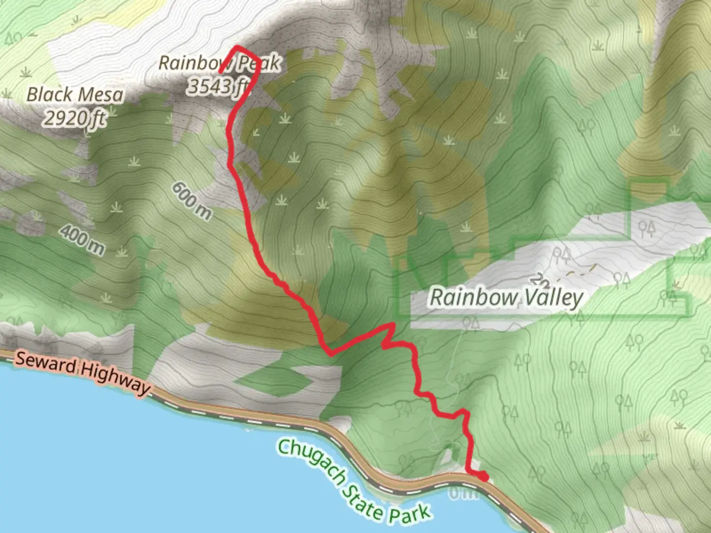 An image depicting the trail Rainbow Peak Trail and its surrounding area.