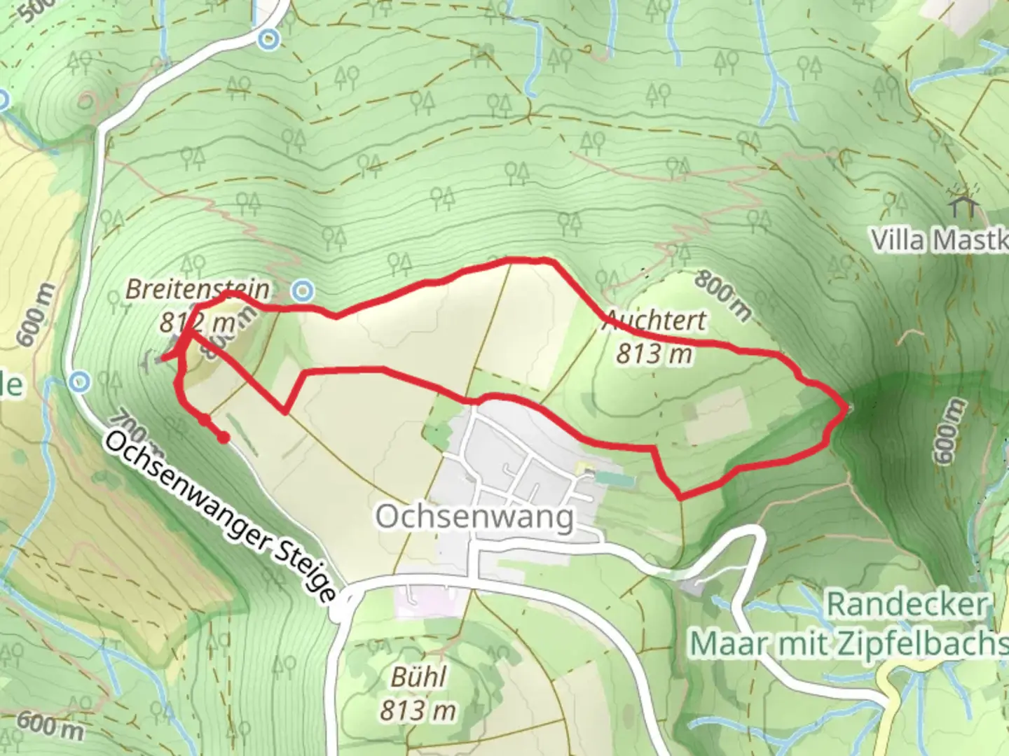 An image depicting the trail Auchtert, Ochsenwang and Mörikefels Loop and its surrounding area.