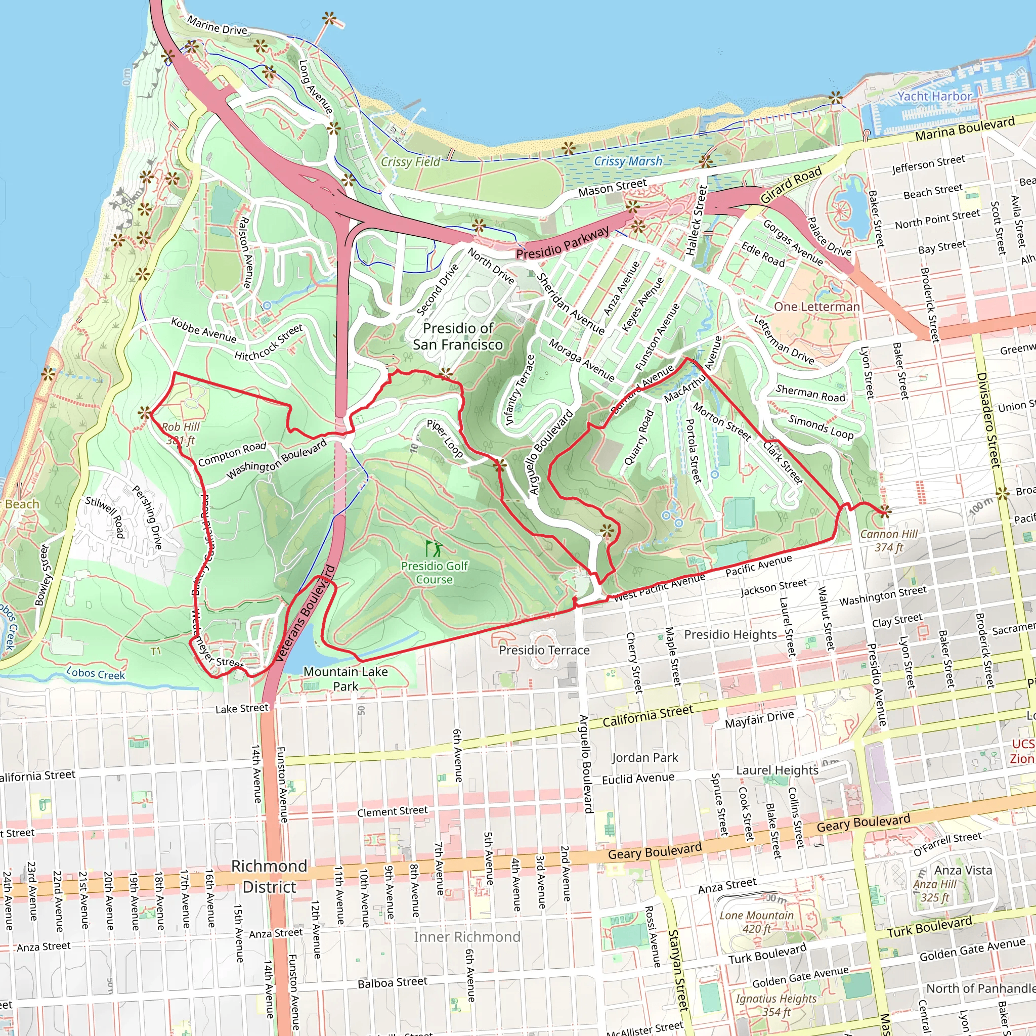 Ecology Trail and Bay Area Ridge Trail Loop mobile static map