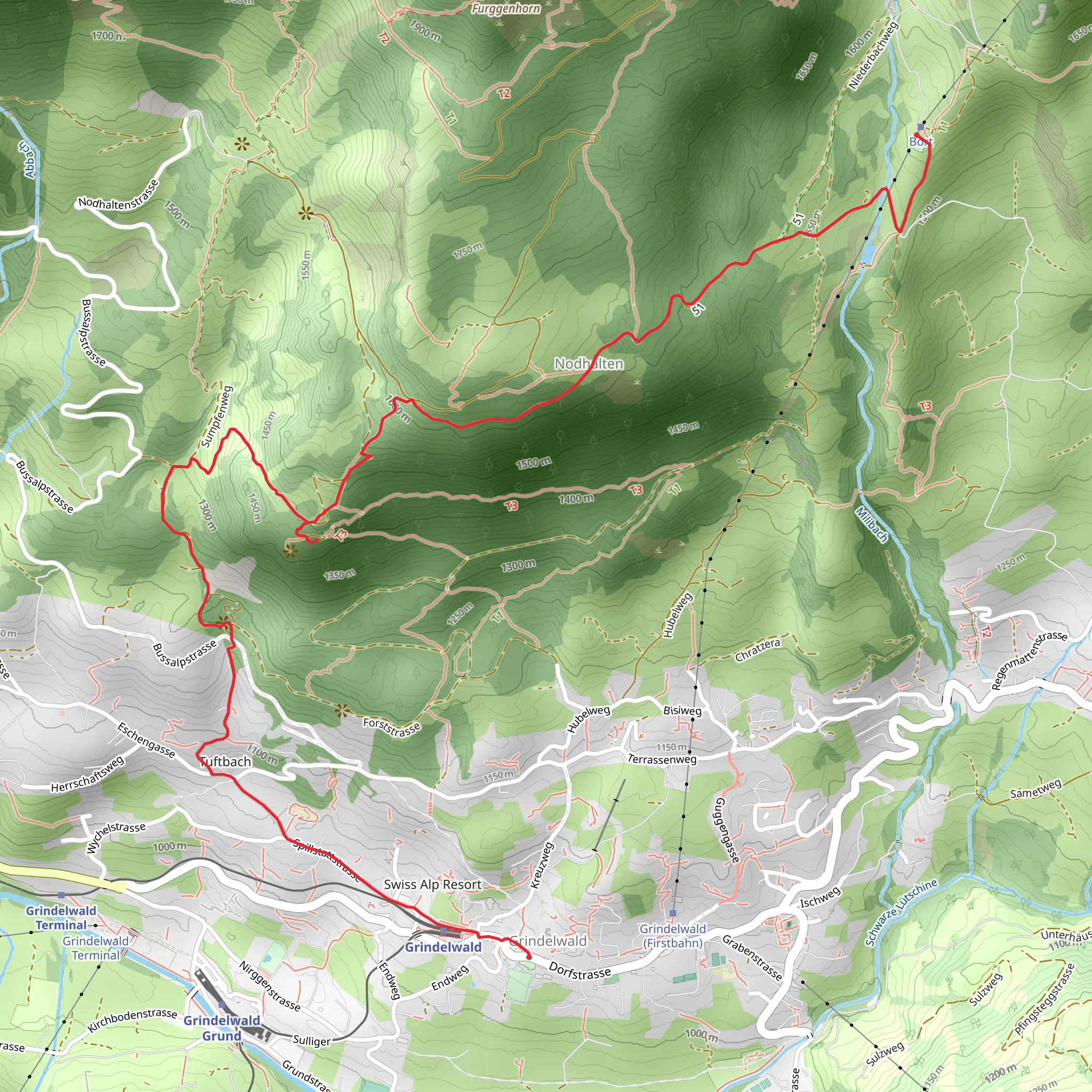 Bort - Aellfluh - Tuftbach - Grindelwald No-14 mobile static map