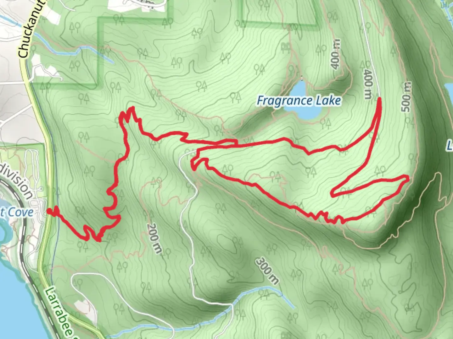 An image depicting the trail FRagrance Lake Road and Double Diamond Loop Trail and its surrounding area.